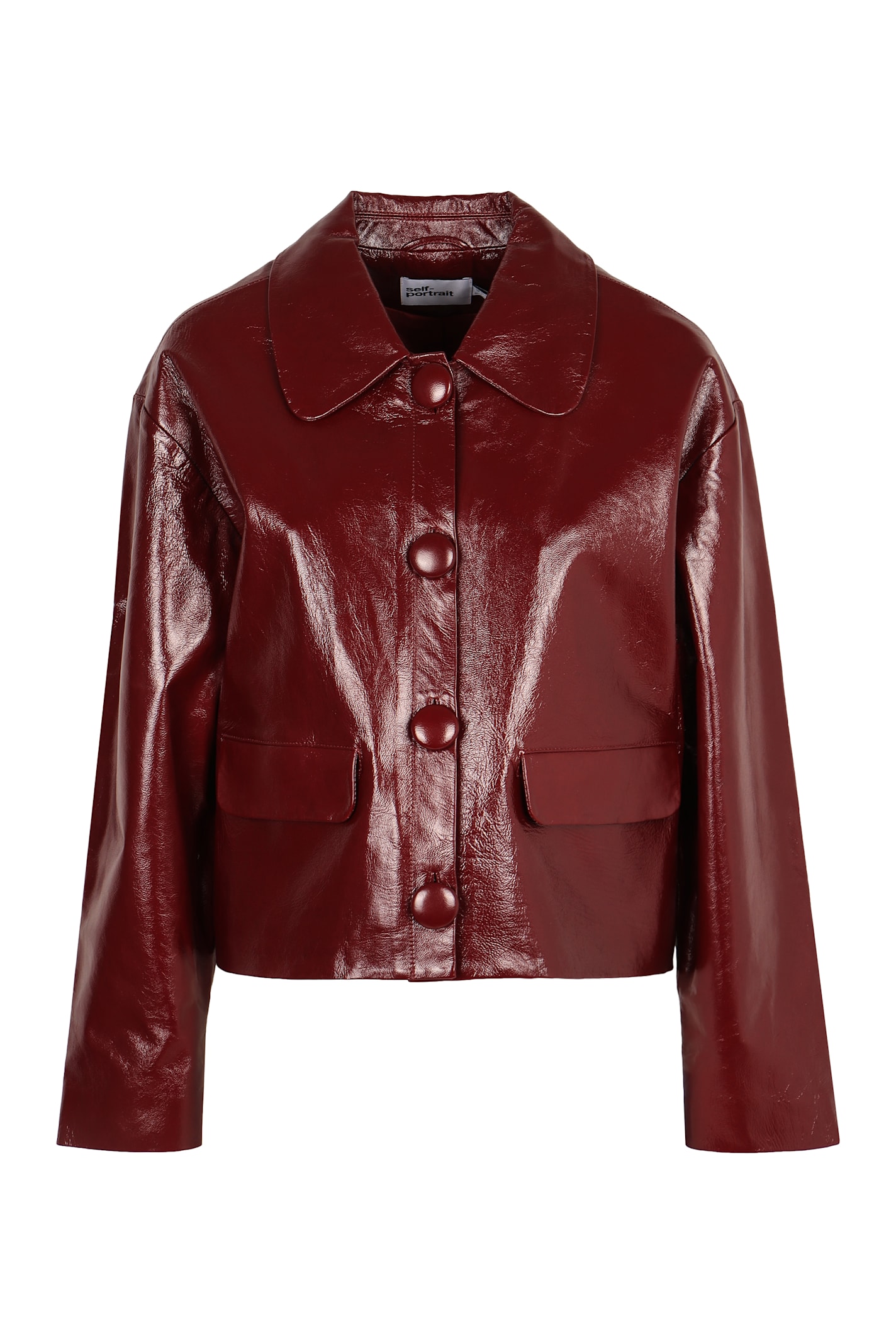 Self-portrait Womens Peter Pan Collar Boxy-fit Faux-leather Jacket Burgundy In Burgundy