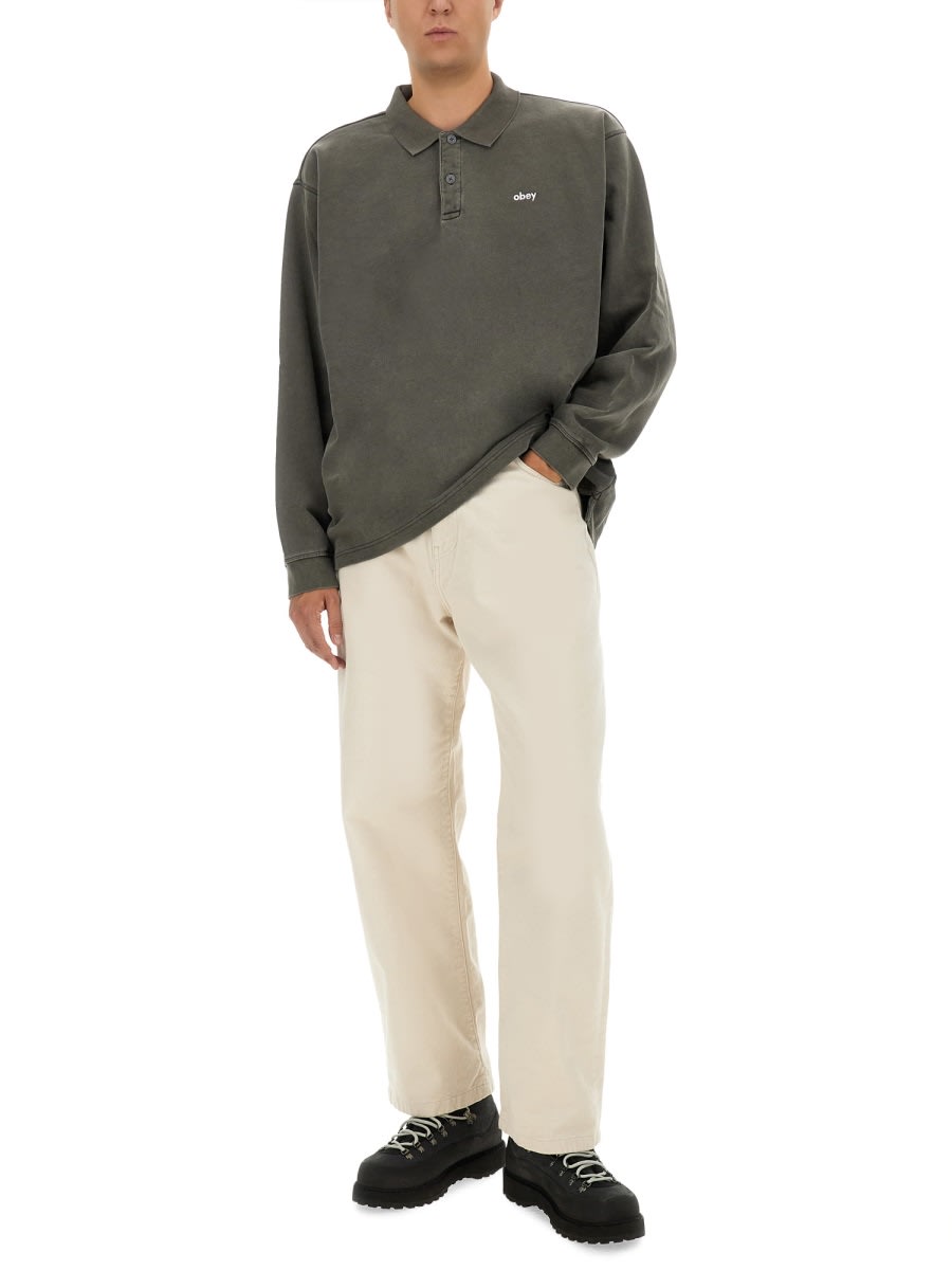 Obey Lowercase Pigment Men's Long Sleeve Polo Pigment Digital Black Polo In Black