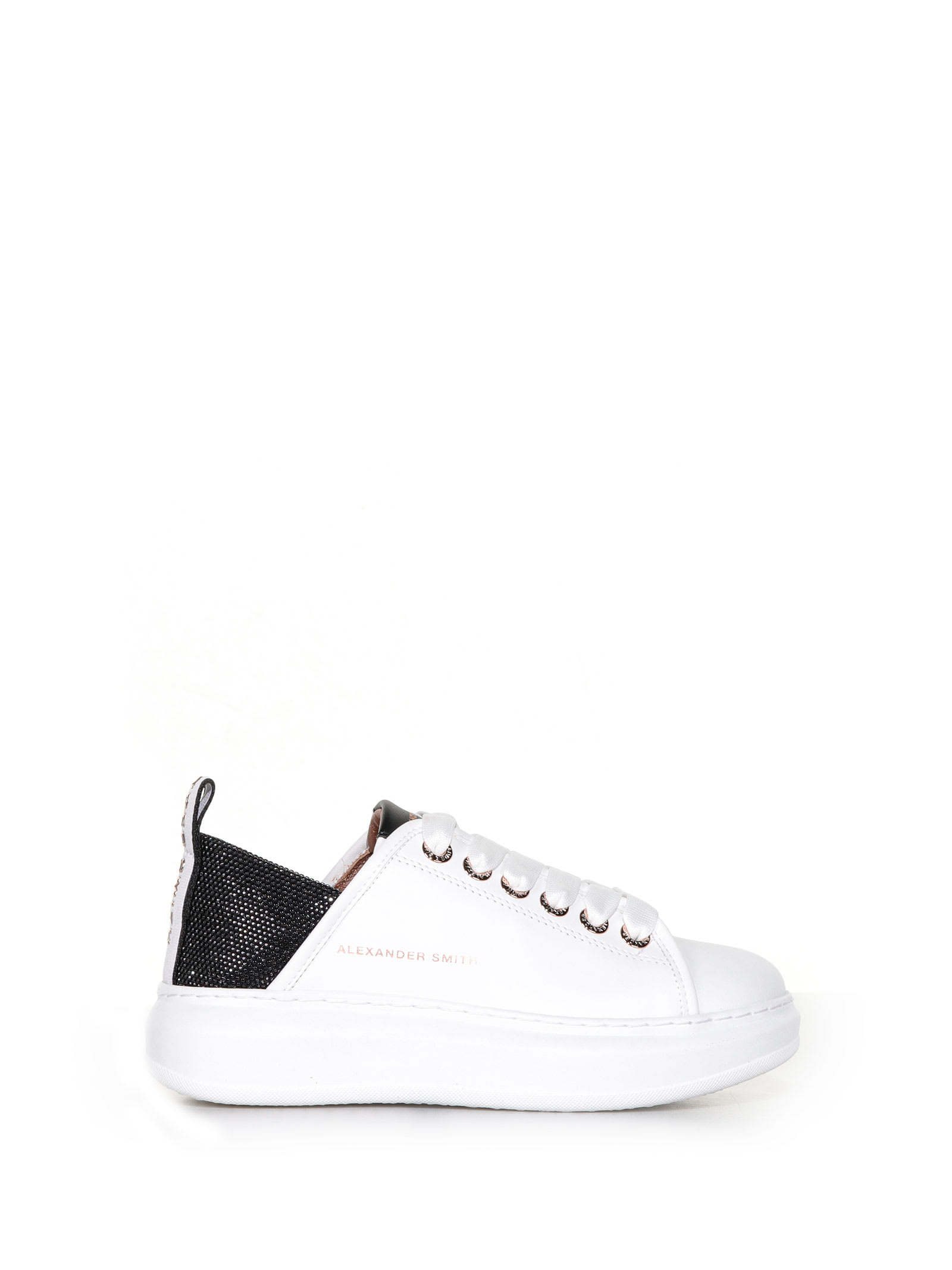Alexander Smith Leather Sneakers With Micro Studs In Bianco /nero