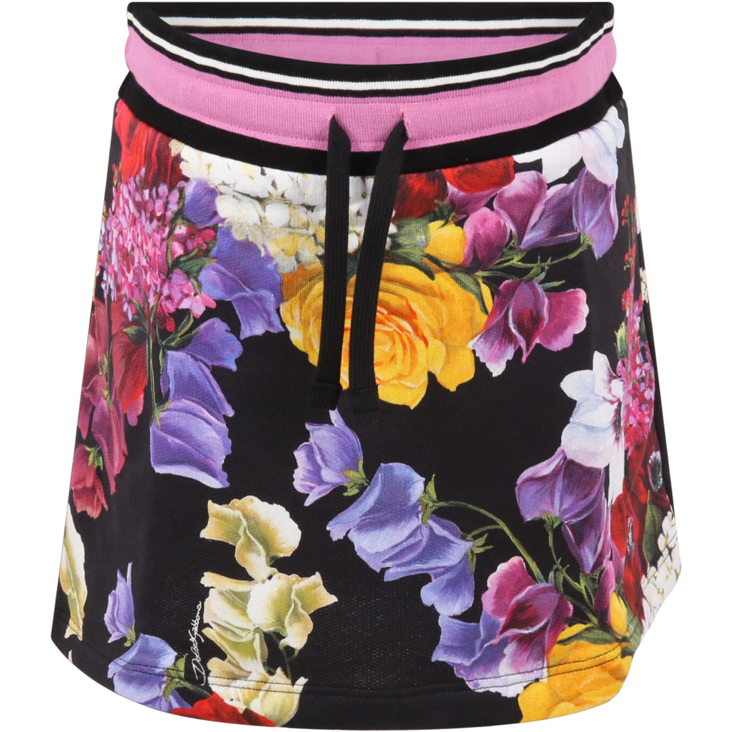 Dolce & Gabbana Black Skirt For Girl With Flower And Logo