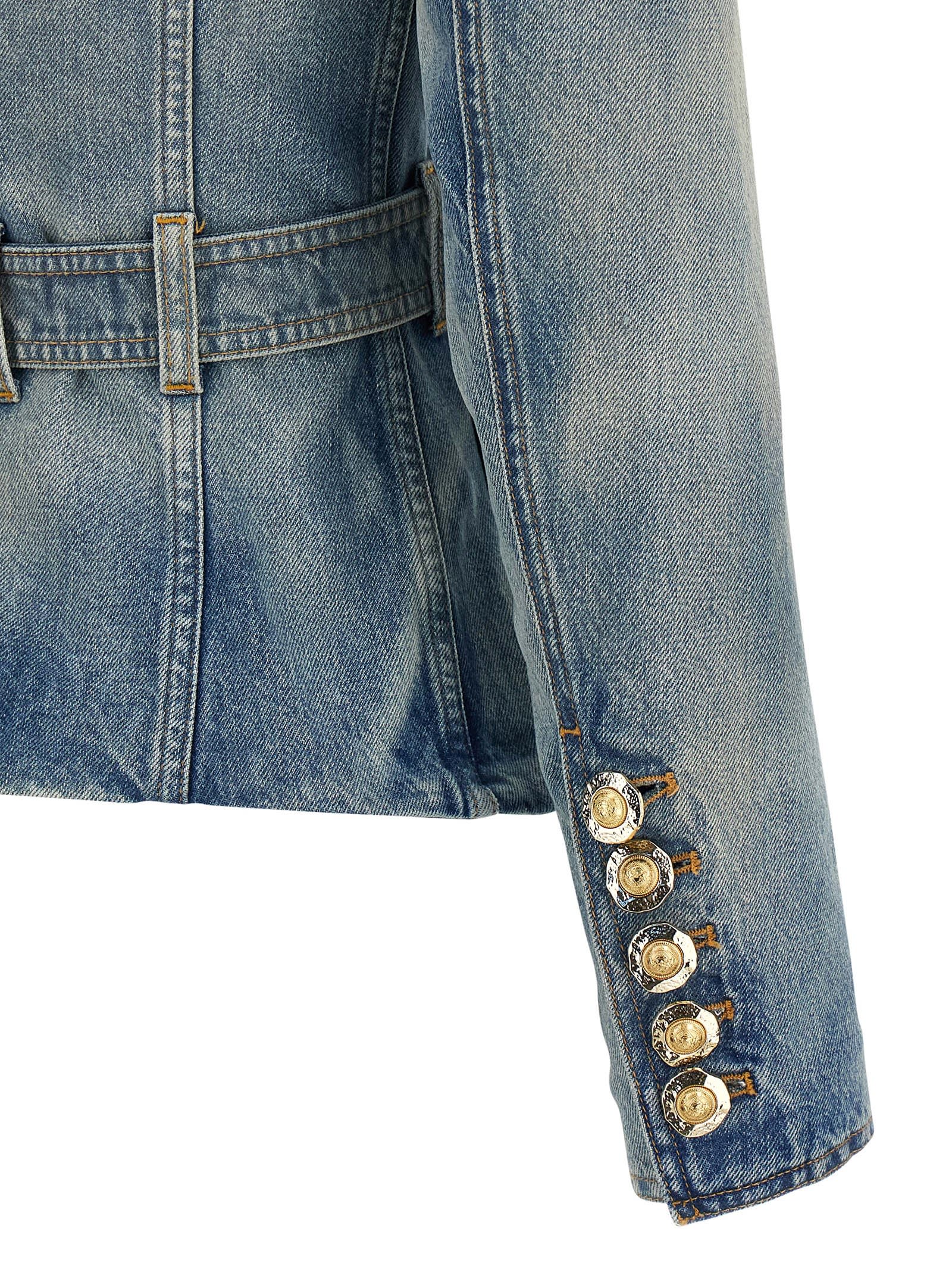 Balmain 1-button Belted Denim Jacket In Blue