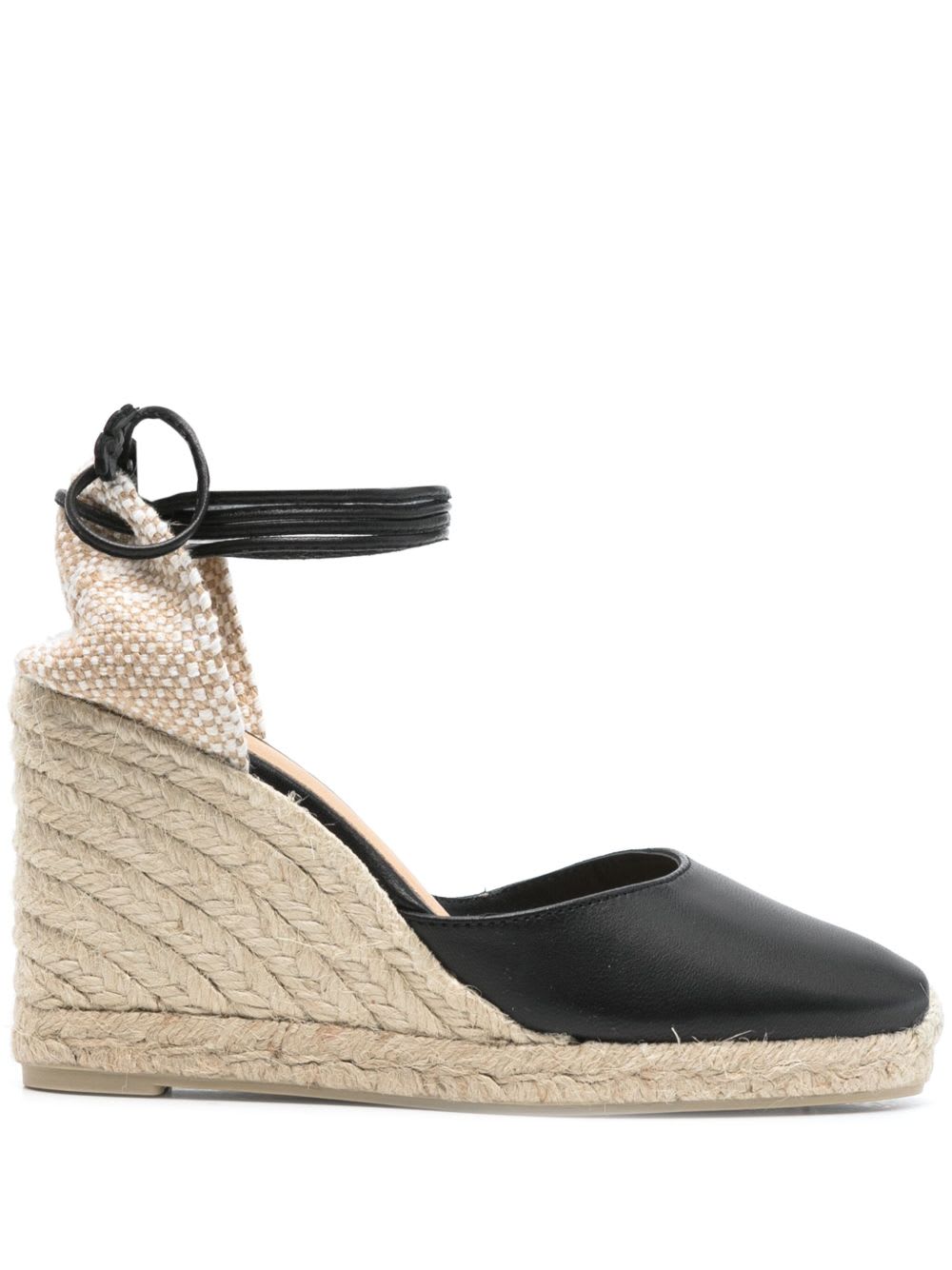 Castaã±er Black Carina Leather Espadrille Wedges In Black