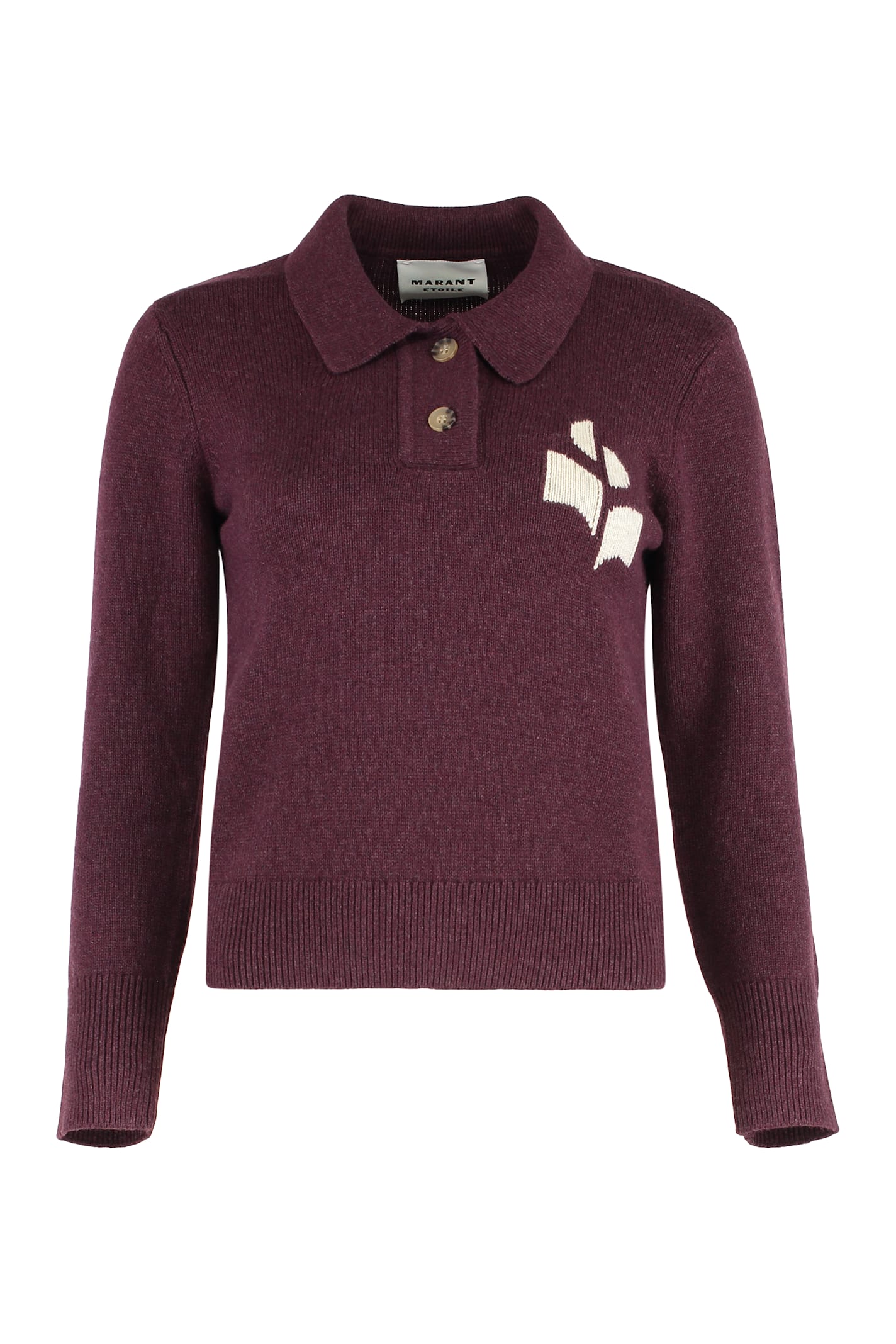 Isabel Marant Étoile Nola Knitted Wool Blend Polo Shirt In Burgundy