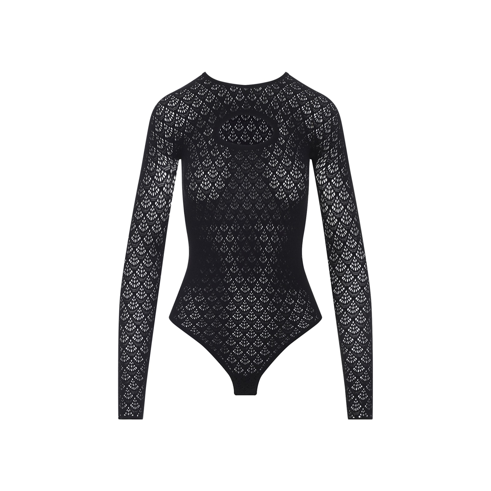 Wolford Fitted Bodysuit With Lace Detailing And High Neckline In Black