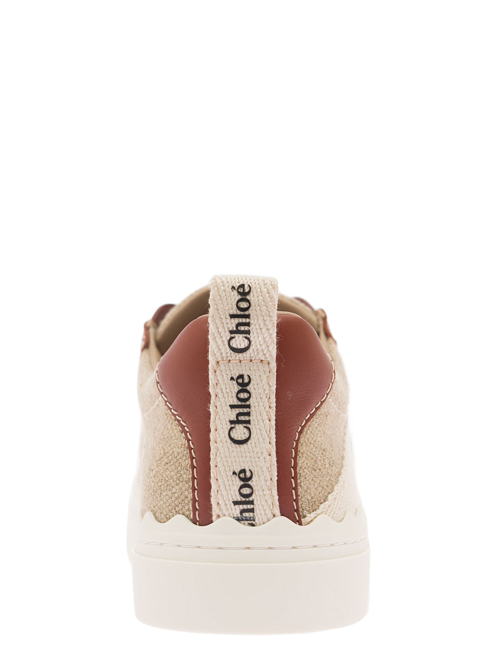 Shop Chloé Lauren Beige Low Top Sneakers With Logo Detail And Brown Leather Trim In Canvas Woman