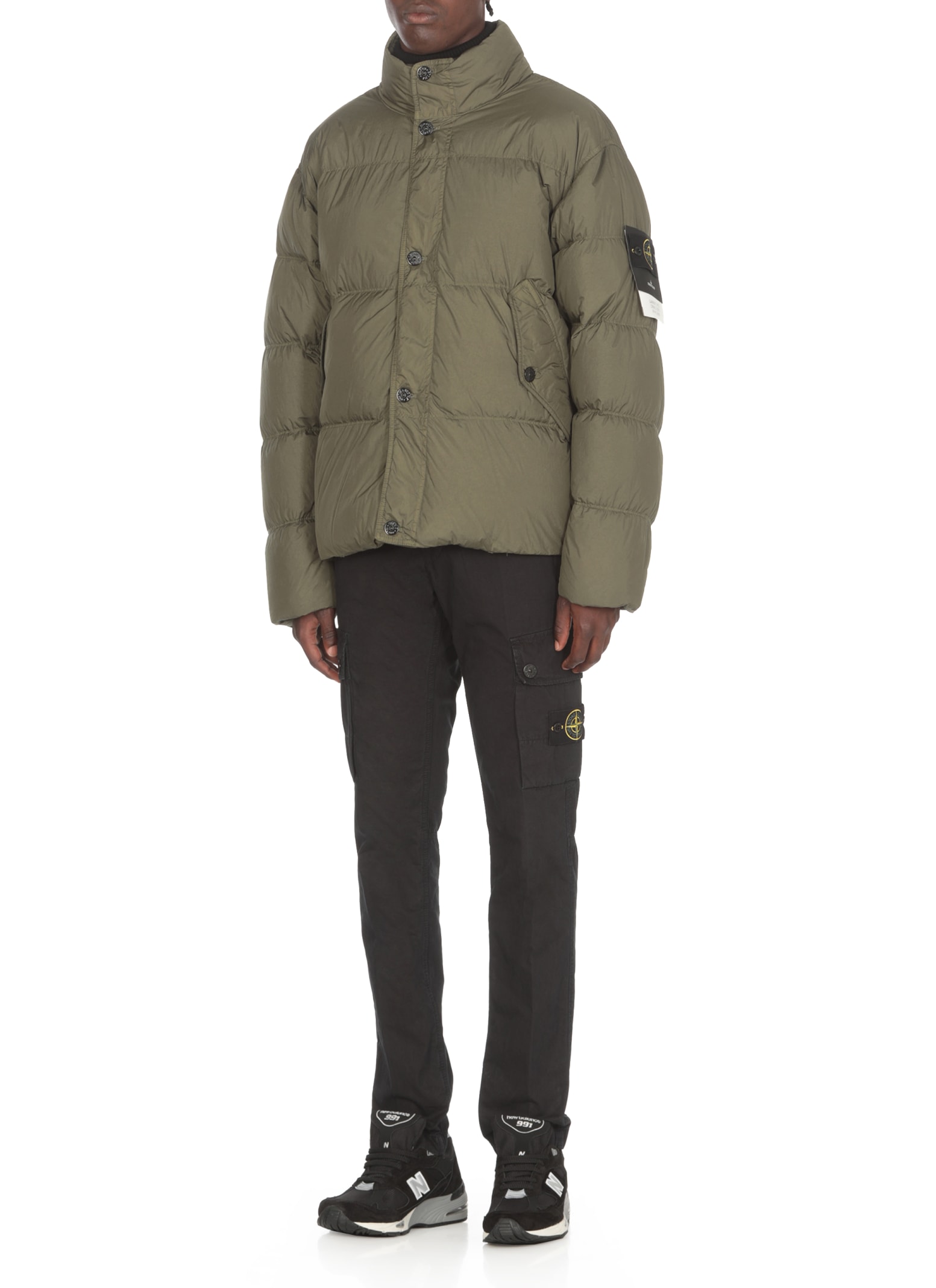 Shop Stone Island Down Jacket With Logo In Green