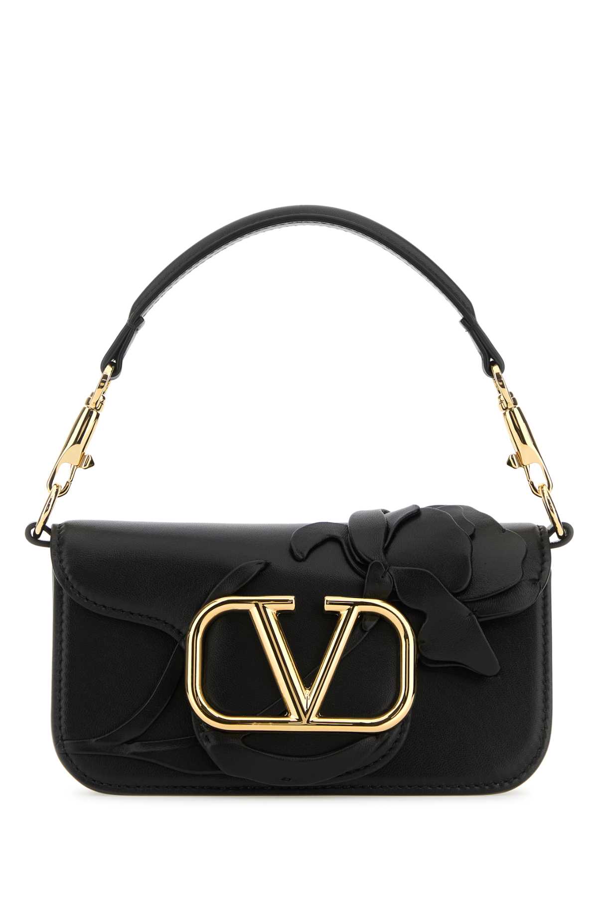 Valentino Garavani Black Leather Locã² Small Handbag In Nero
