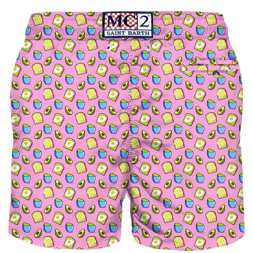 Shop Mc2 Saint Barth Man Swim Shorts Avocado Toast Print In Pink