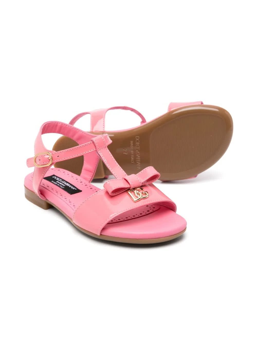Shop Dolce & Gabbana Blush Pink Patent Leather Sandals With Dg Logo