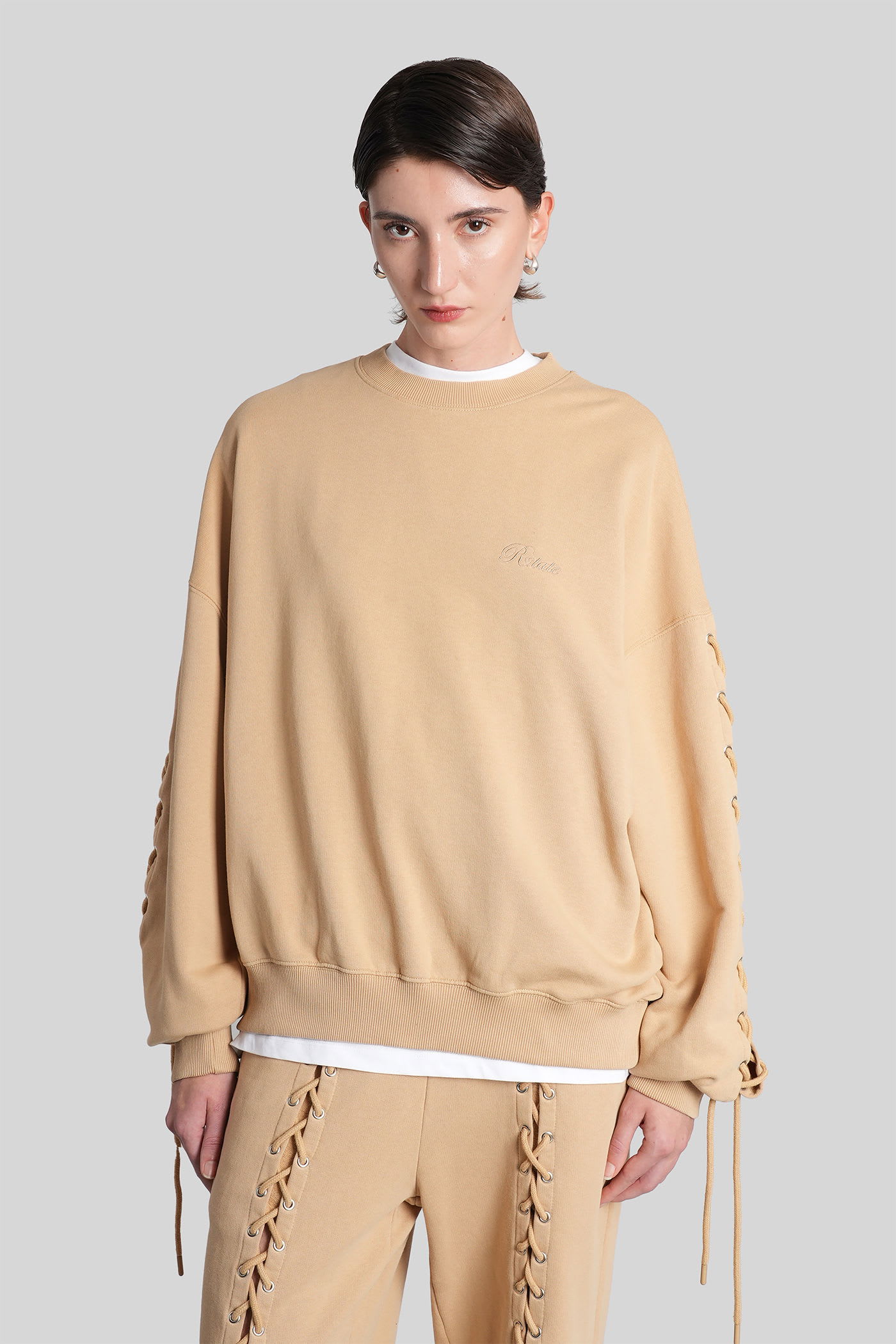 Rotate Birger Christensen Sweatshirt In Camel Cotton In Brown