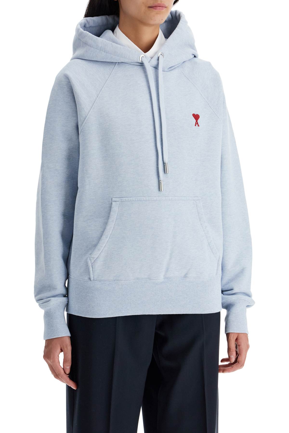 Shop Ami Alexandre Mattiussi Ami De Coeur Hooded In Blue Cashmere Chine (light Blue)