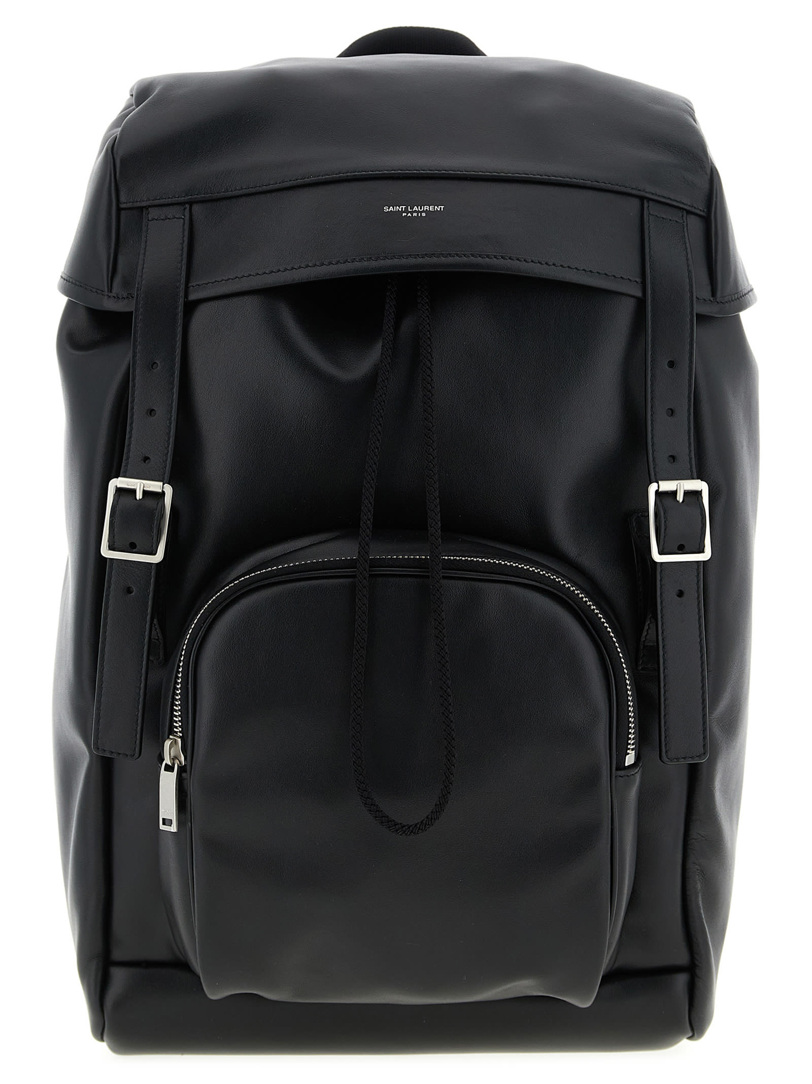 Saint Laurent Versatile Leather Backpack Featuring Zip Pocket In Black