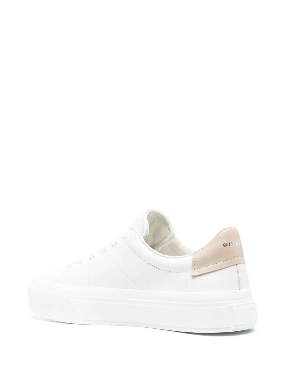 Shop Givenchy White Leather City Sport Sneakers With Beige Spoiler