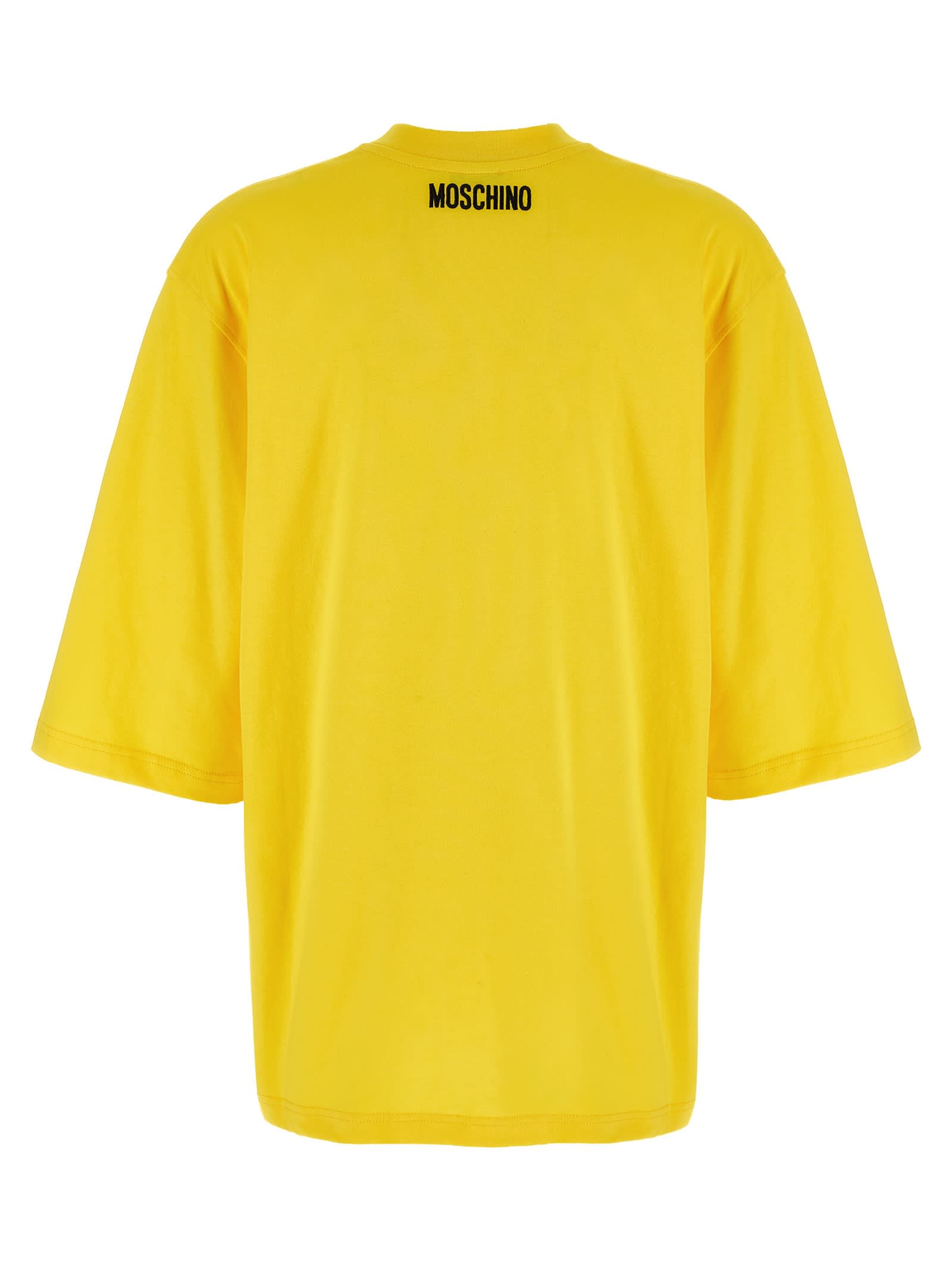 Moschino Crew Neck Smiley Face Print T-shirt In Yellow