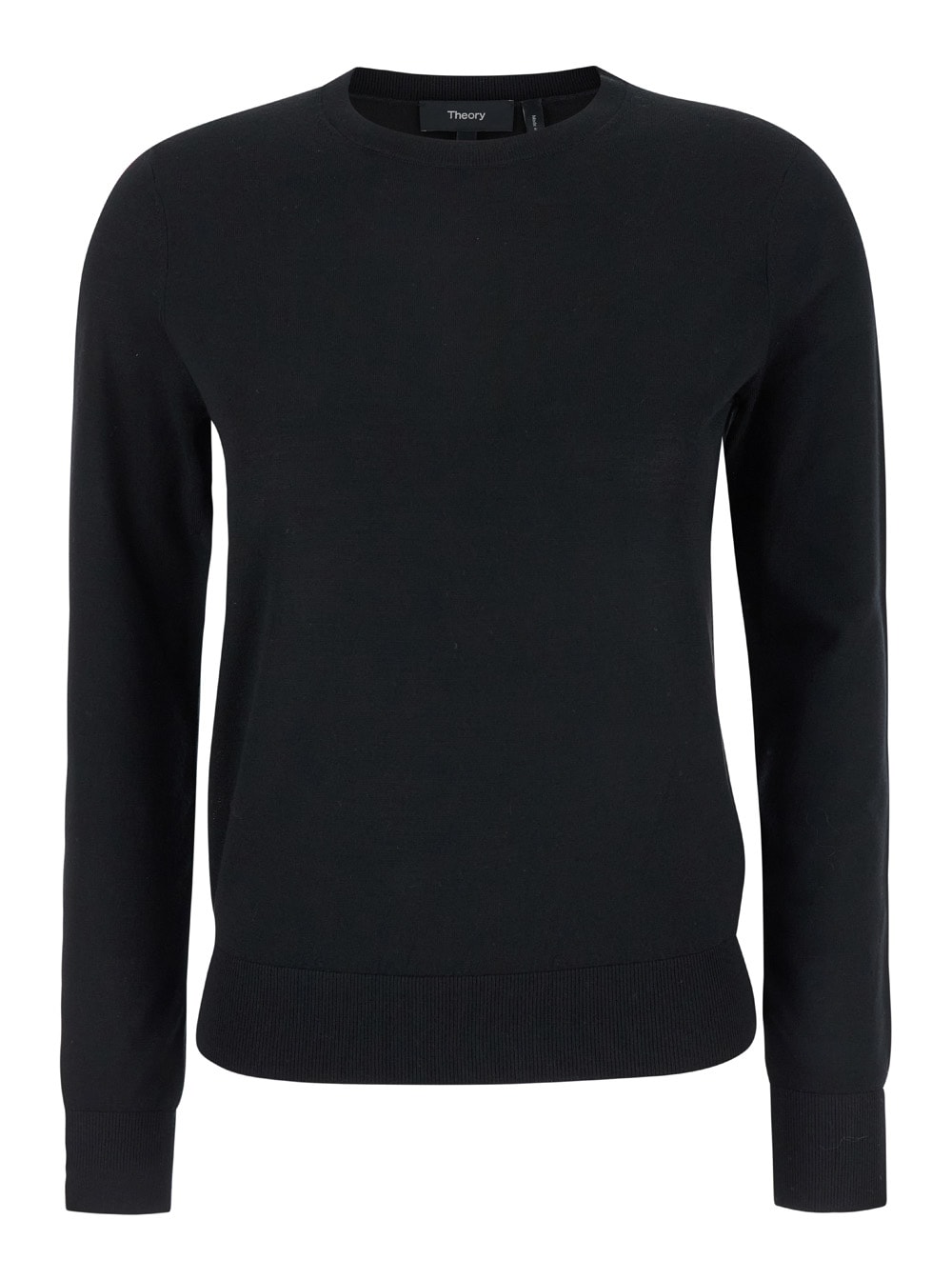 Shop Theory Black Crewneck Sweater In Wool Woman