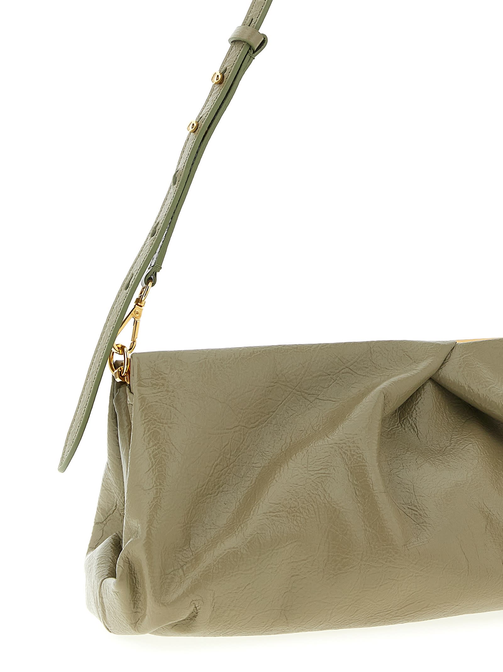 Dries Van Noten Large Textured Clutch Adjustable Strap In Green