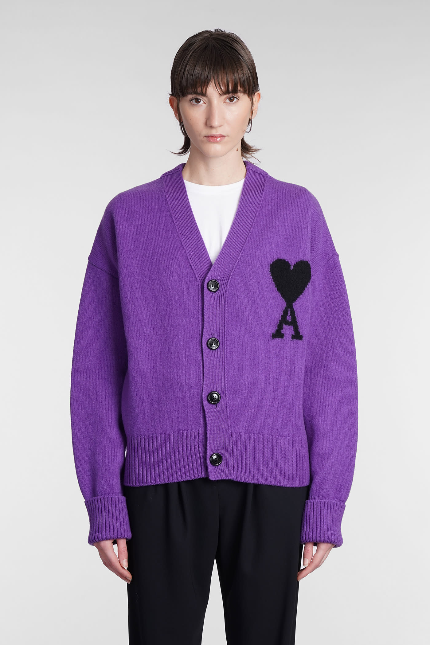 AMI ALEXANDRE MATTIUSSI CARDIGAN IN VIOLA WOOL