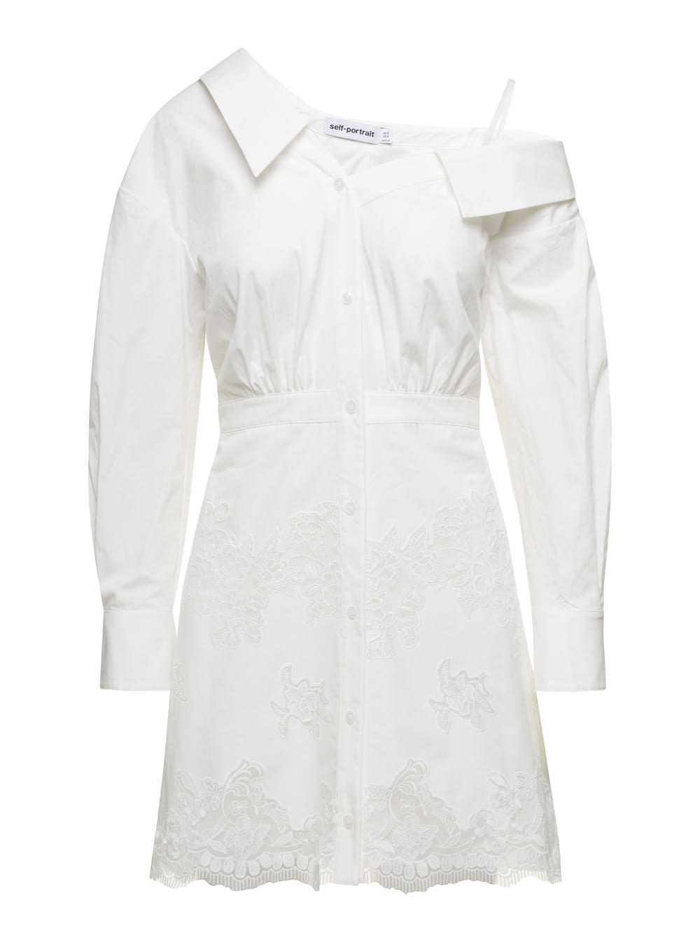 Shop Self-portrait Popeline Symmetric Dress In White
