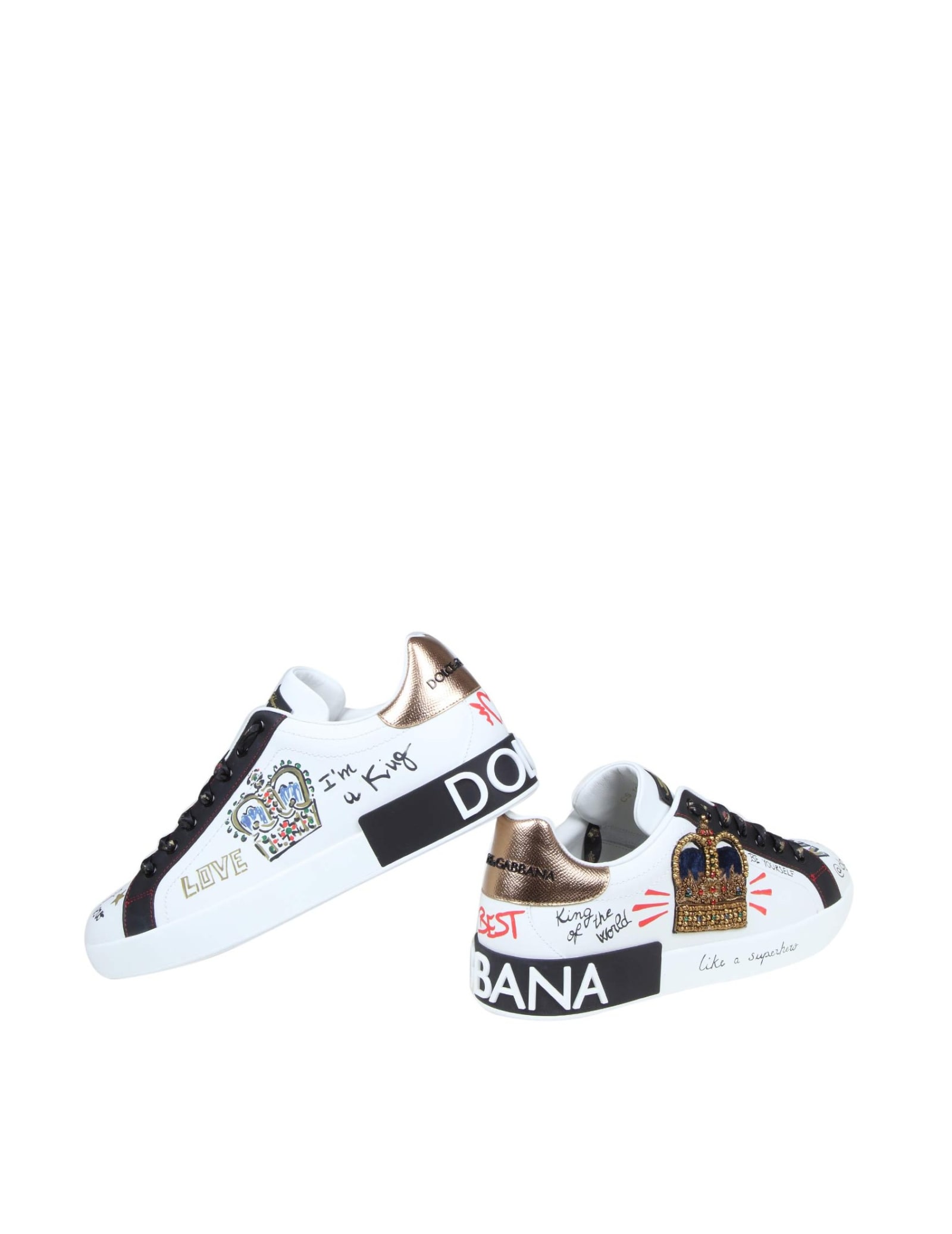 Shop Dolce & Gabbana Portofino Sneakers In Leather With Embroidery And Patch In Multicolor