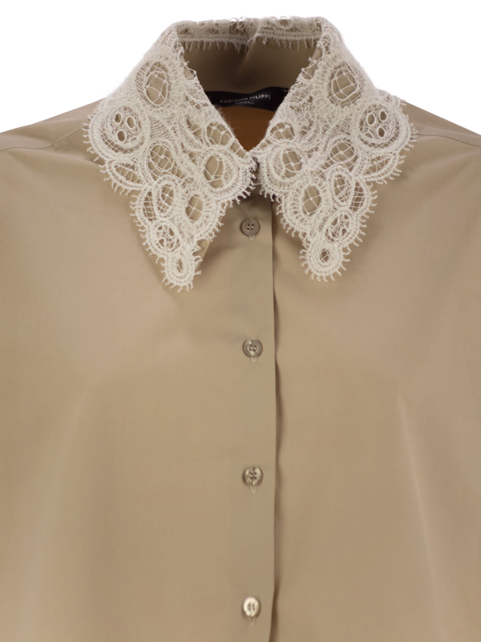 Fabiana Filippi Cropped Shirt With Lace Collar In Beige