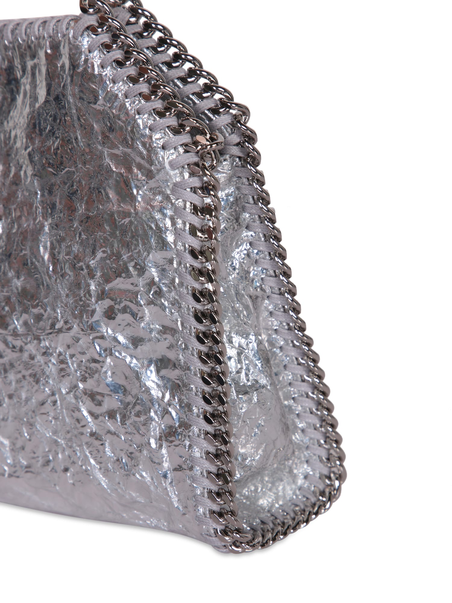 Shop Stella Mccartney Falabella Tiny Crackle Silver Bag In Metallic