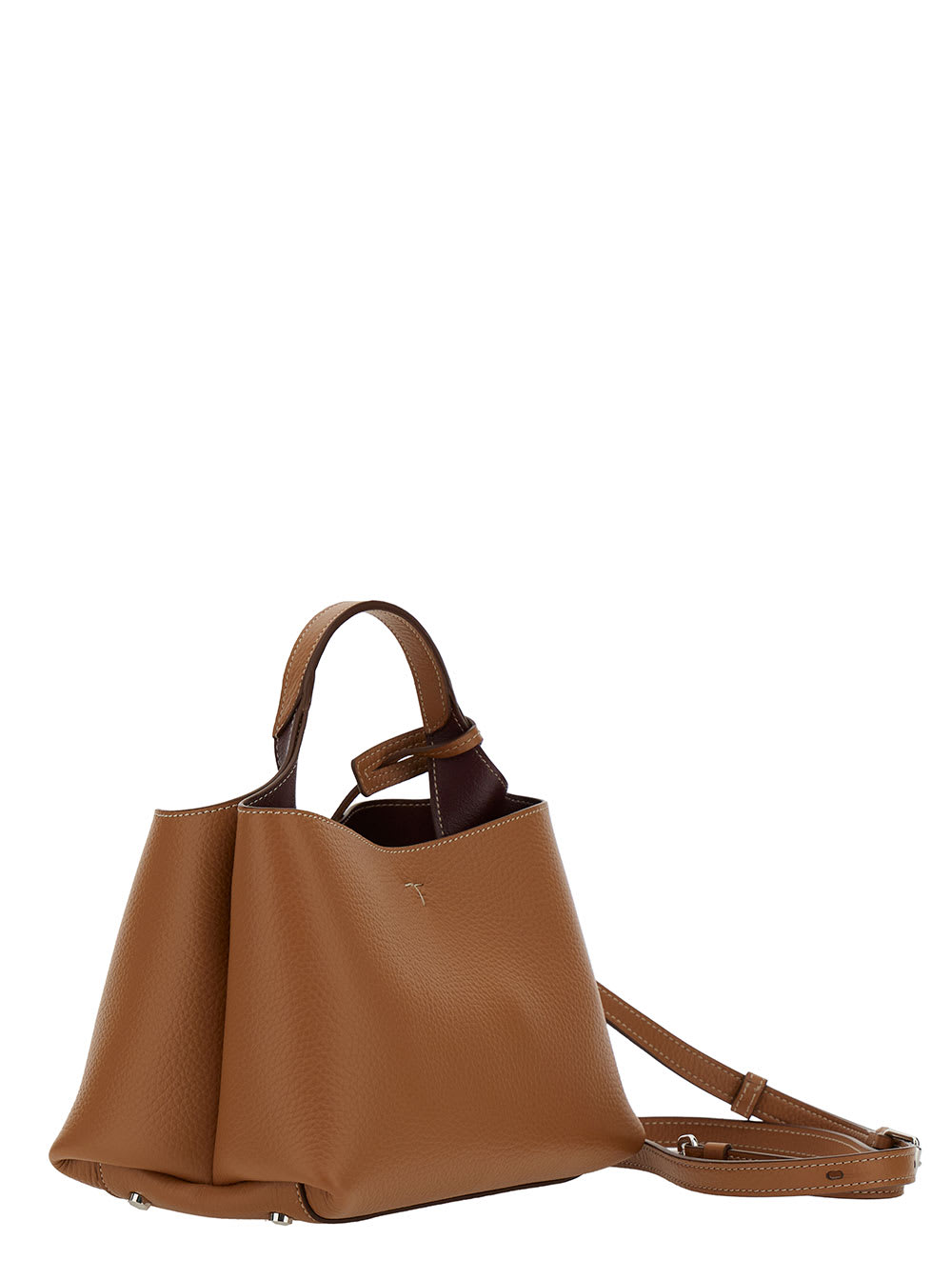 Tod's Micro Beige Handbag With Embossed Logo And T Timeless Pendant In Grain Leather Woman In Brown