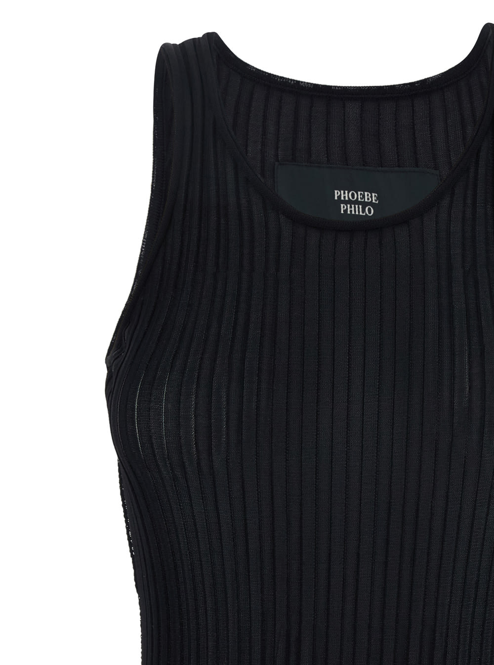 Phoebe Philo Black Ribbed Knit Sleeveless Top With Round Neck In Viscose Woman In Black