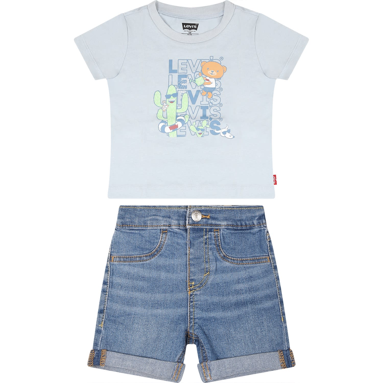Levi's Multicolor Suit For Baby Boy With Bear Print And Logo In White