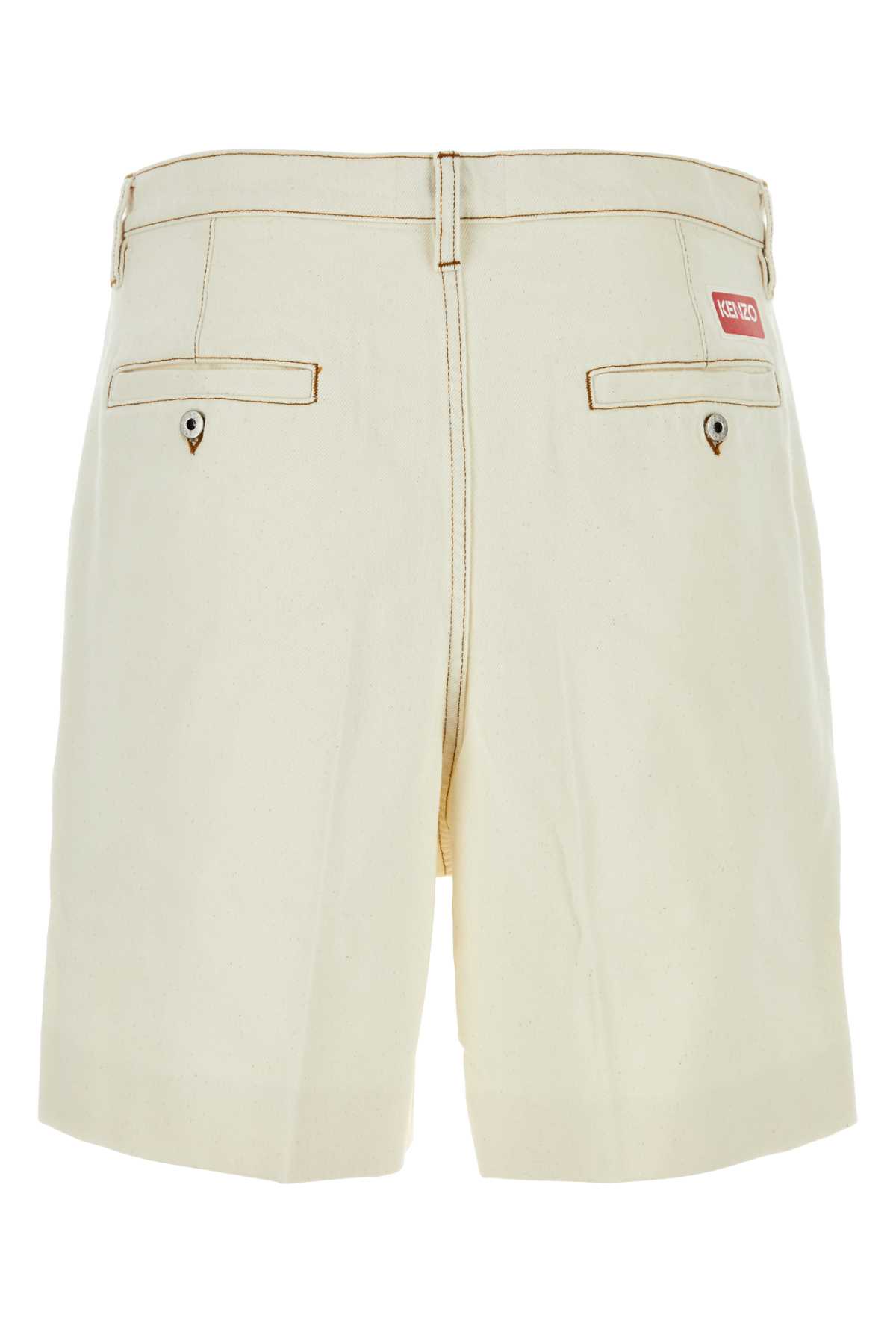 Shop Kenzo Ivory Denim Bermuda Shorts In Stonebleachedwhitedenim