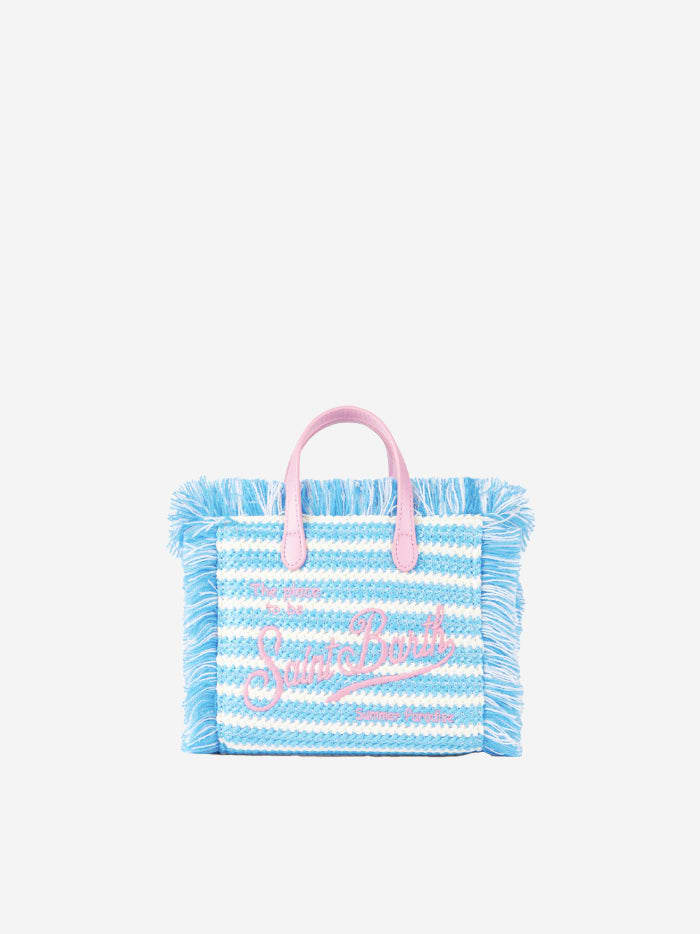 Mc2 Saint Barth Mini Vanity Straw Bag With Embroidery And Stripes In Sky