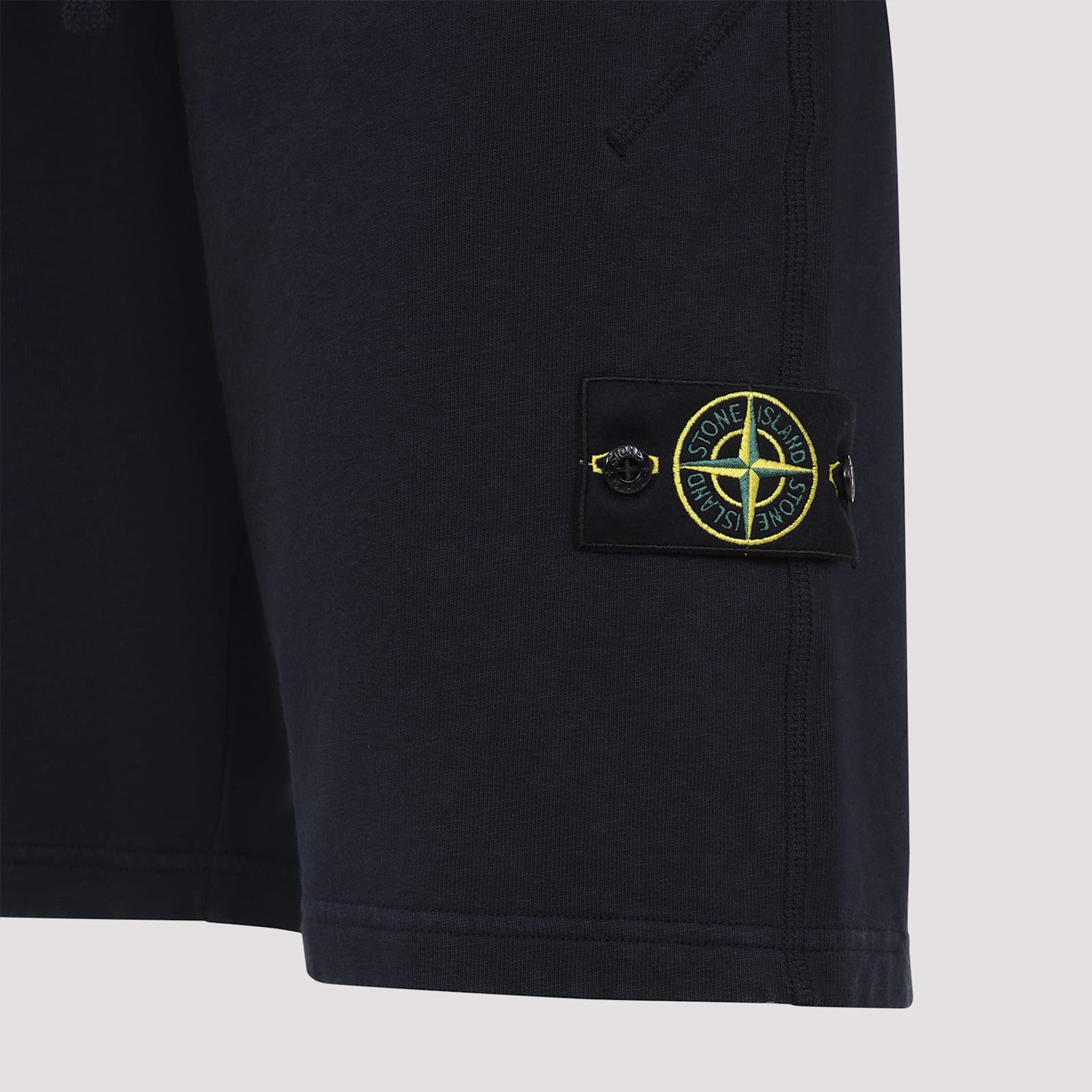 Shop Stone Island Logo Badge Bermuda Shorts In Navy Blue