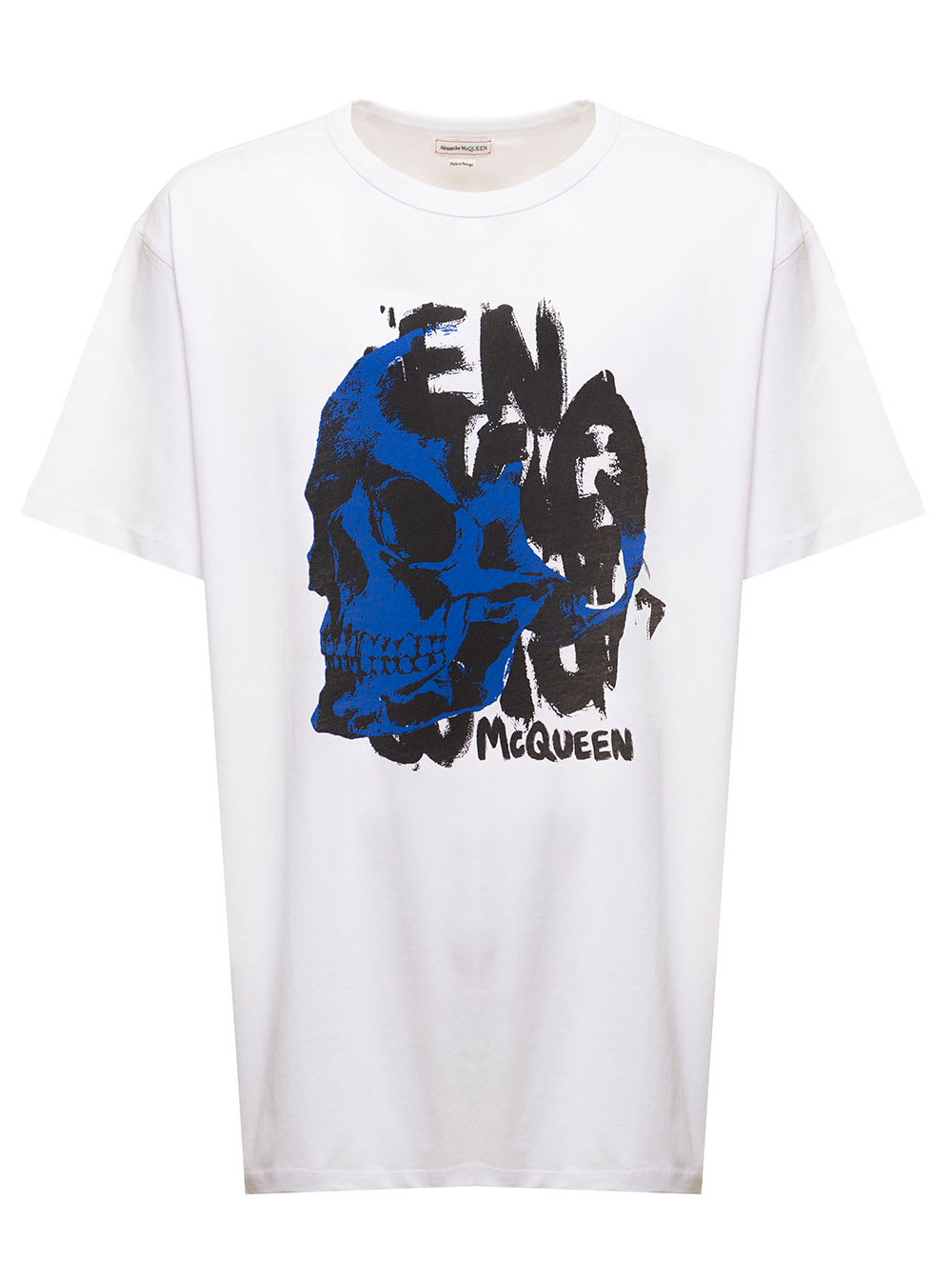 White Cotton T-shirt With Maxi Skull Print Alexander Mcqueen Man