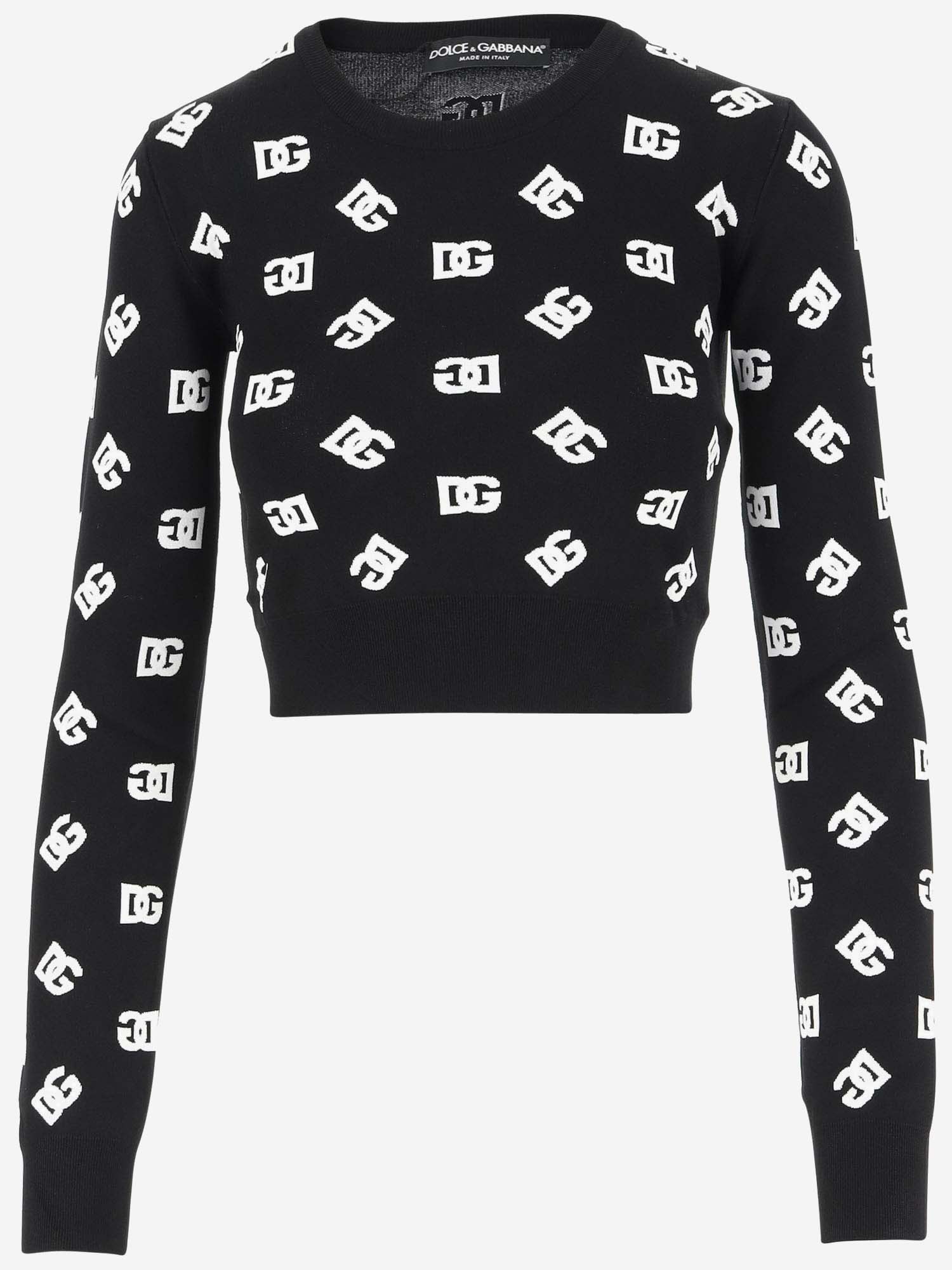 Shop Dolce & Gabbana Stretch Viscose Pullover With Logo In Black