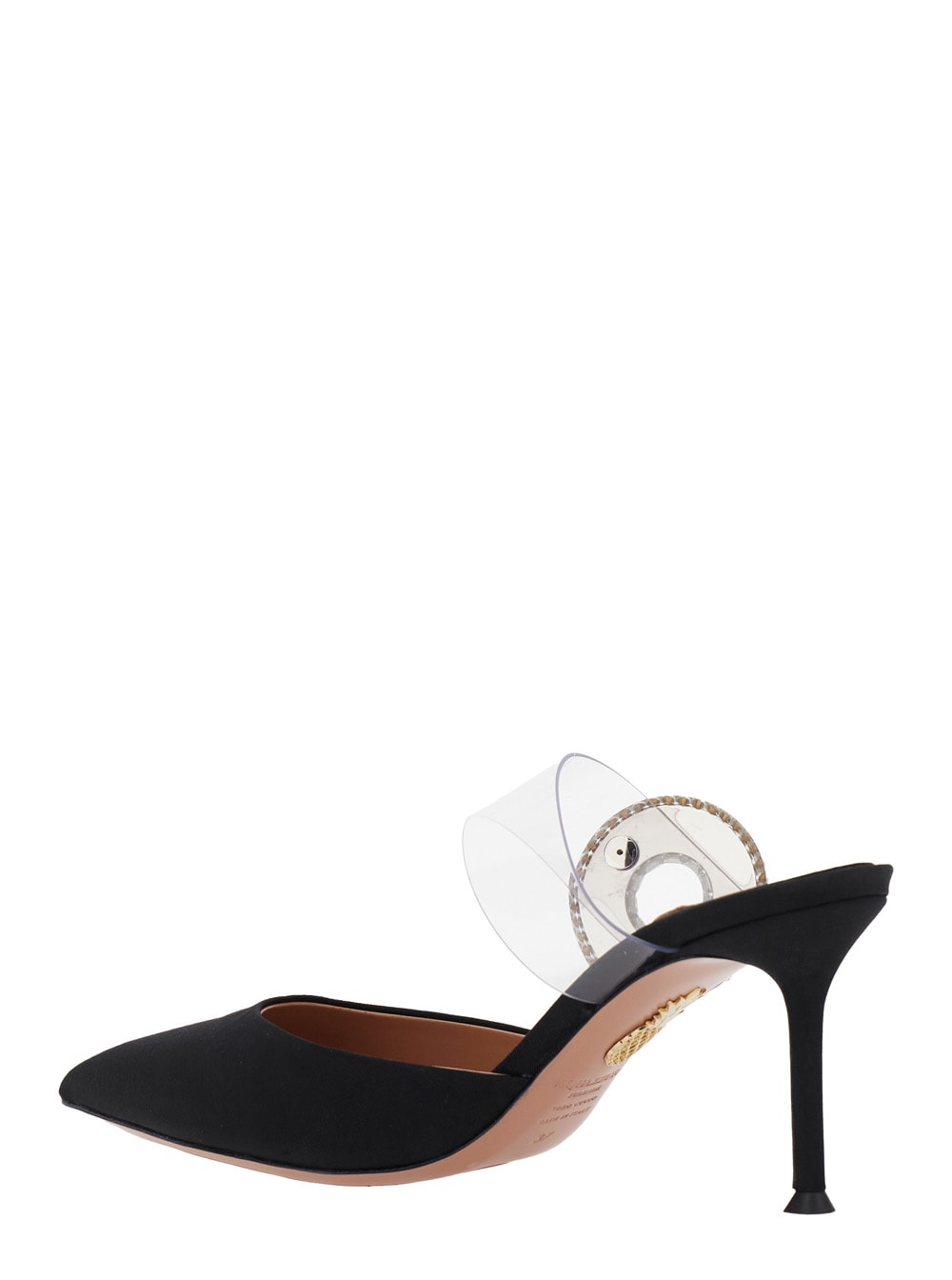 Aquazzura Black Slingback Mules With Crystal Embellishment And Transparent Strap In Suede Woman In Black