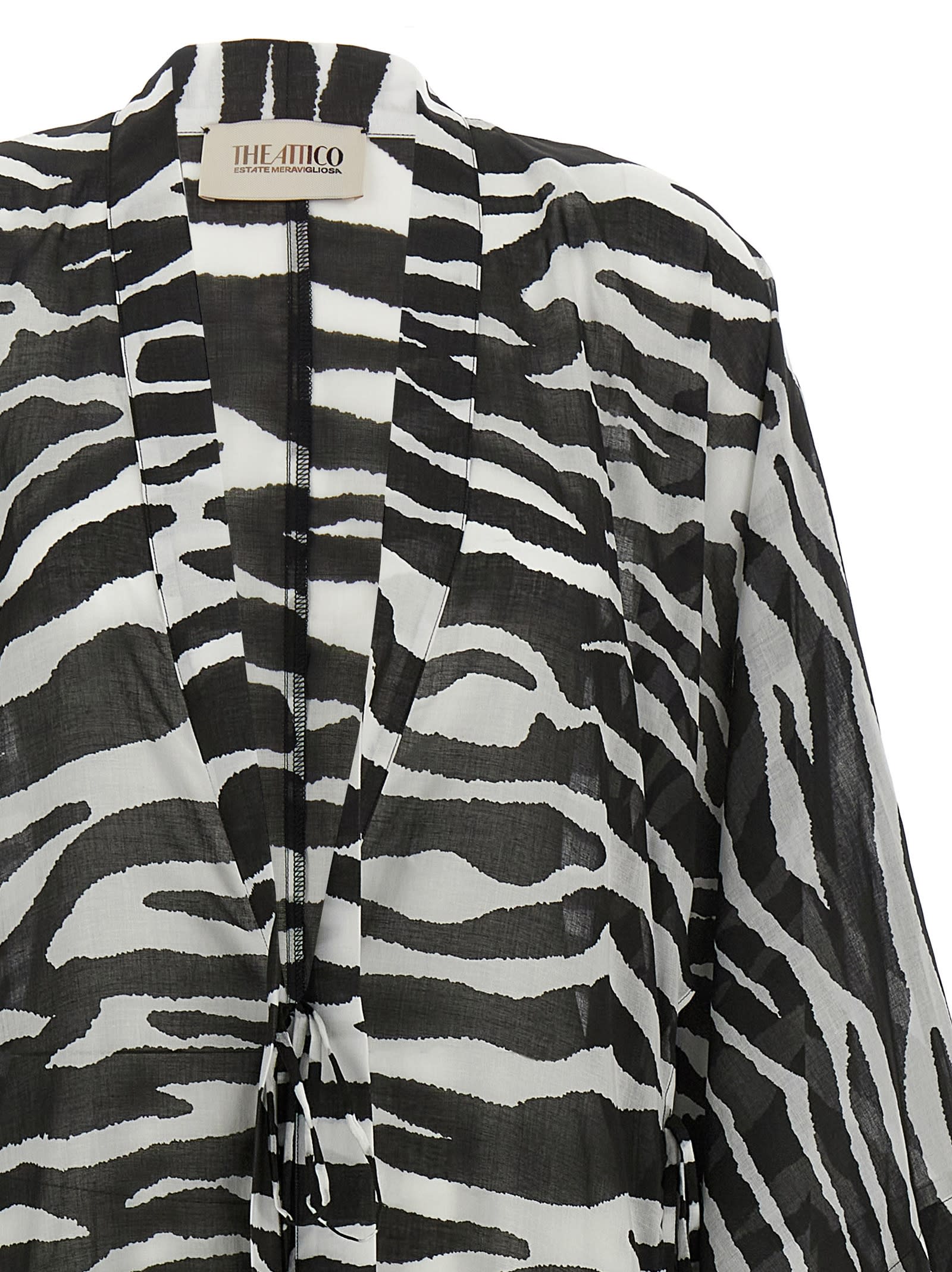 Attico Animal Print Sheer Caftan With Kimono Sleeves In Black