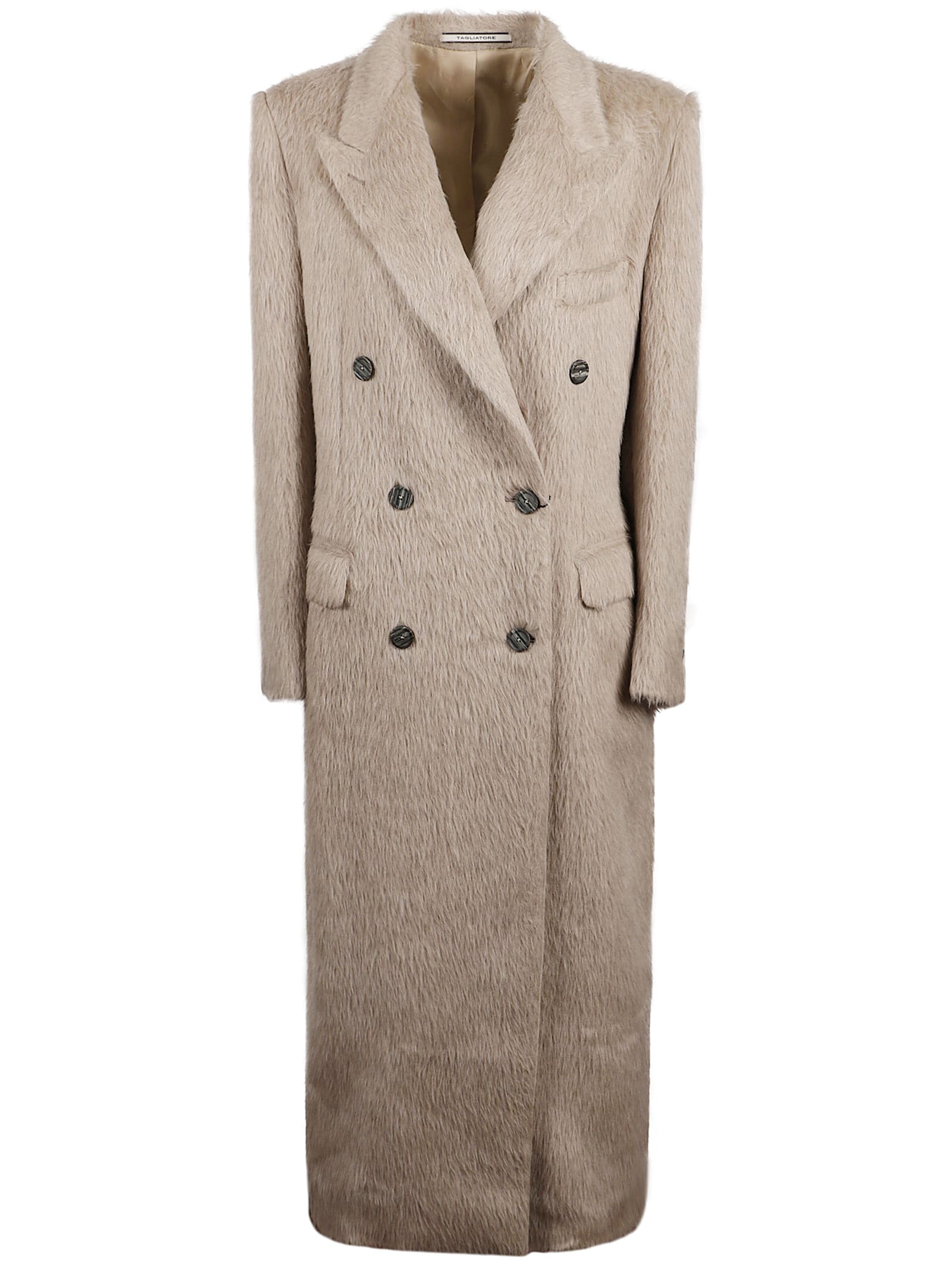 Tagliatore Tailored Beige Coat With Lapel Collar And Button Closures In Brown