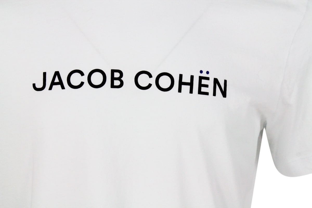 Shop Jacob Cohen Short-sleeved Crew-neck T.shirt In Stretch Cotton Jersey With Logo On The Chest In White