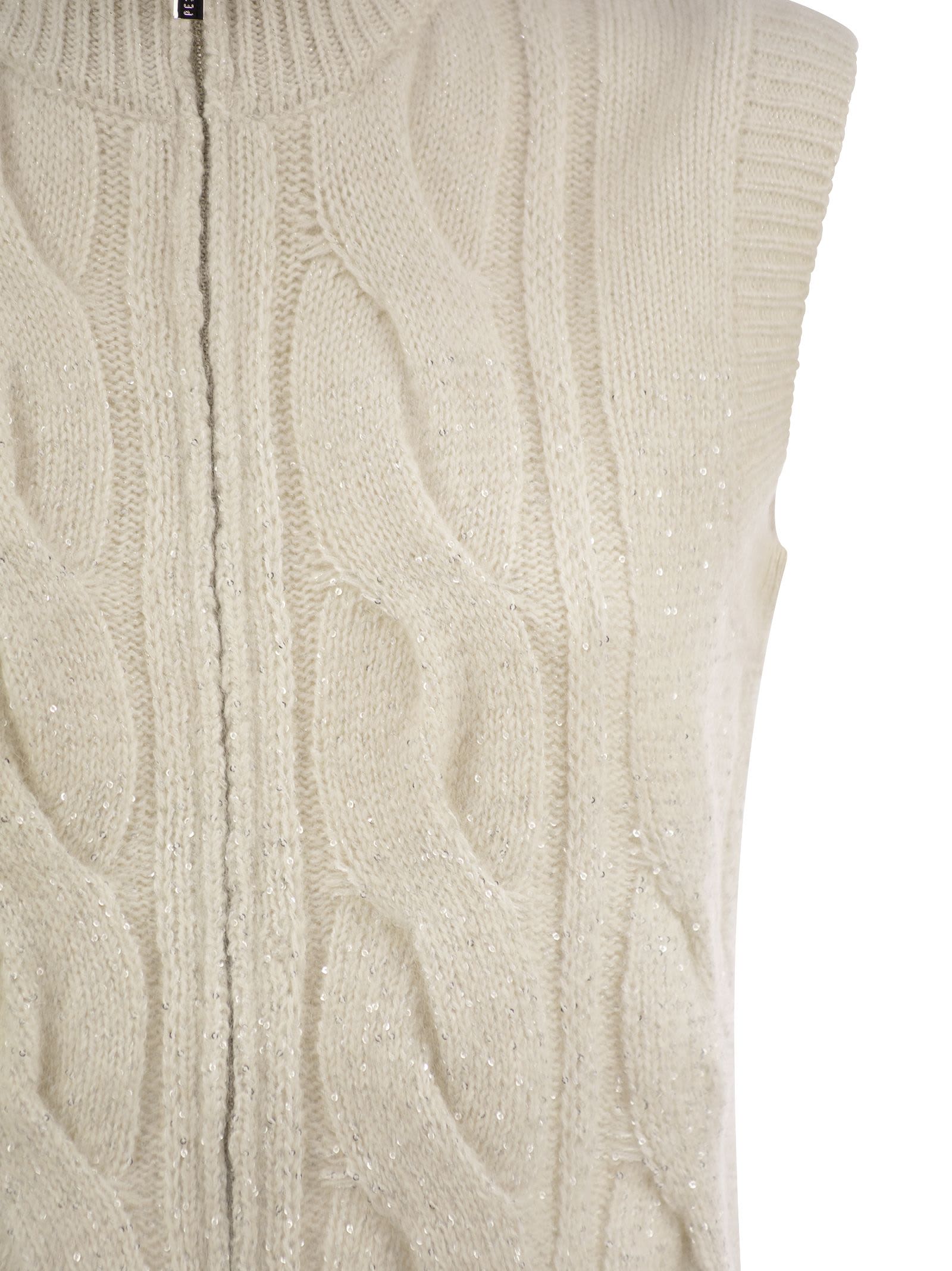 Peserico Cable Zip Vest In Alpaca Wool In White