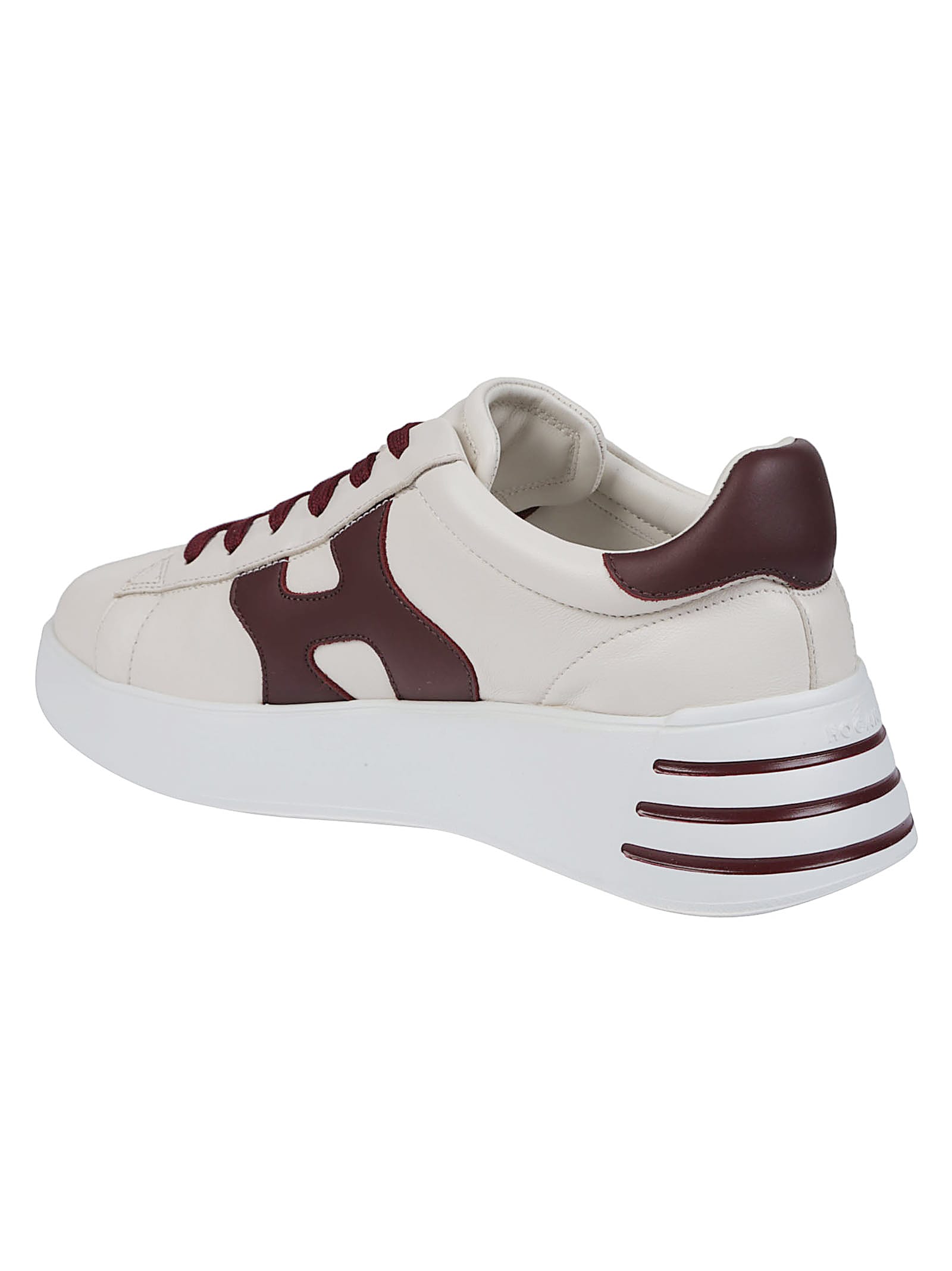Hogan H564 Ivory Leather Low-top Sneakers In Burgundy