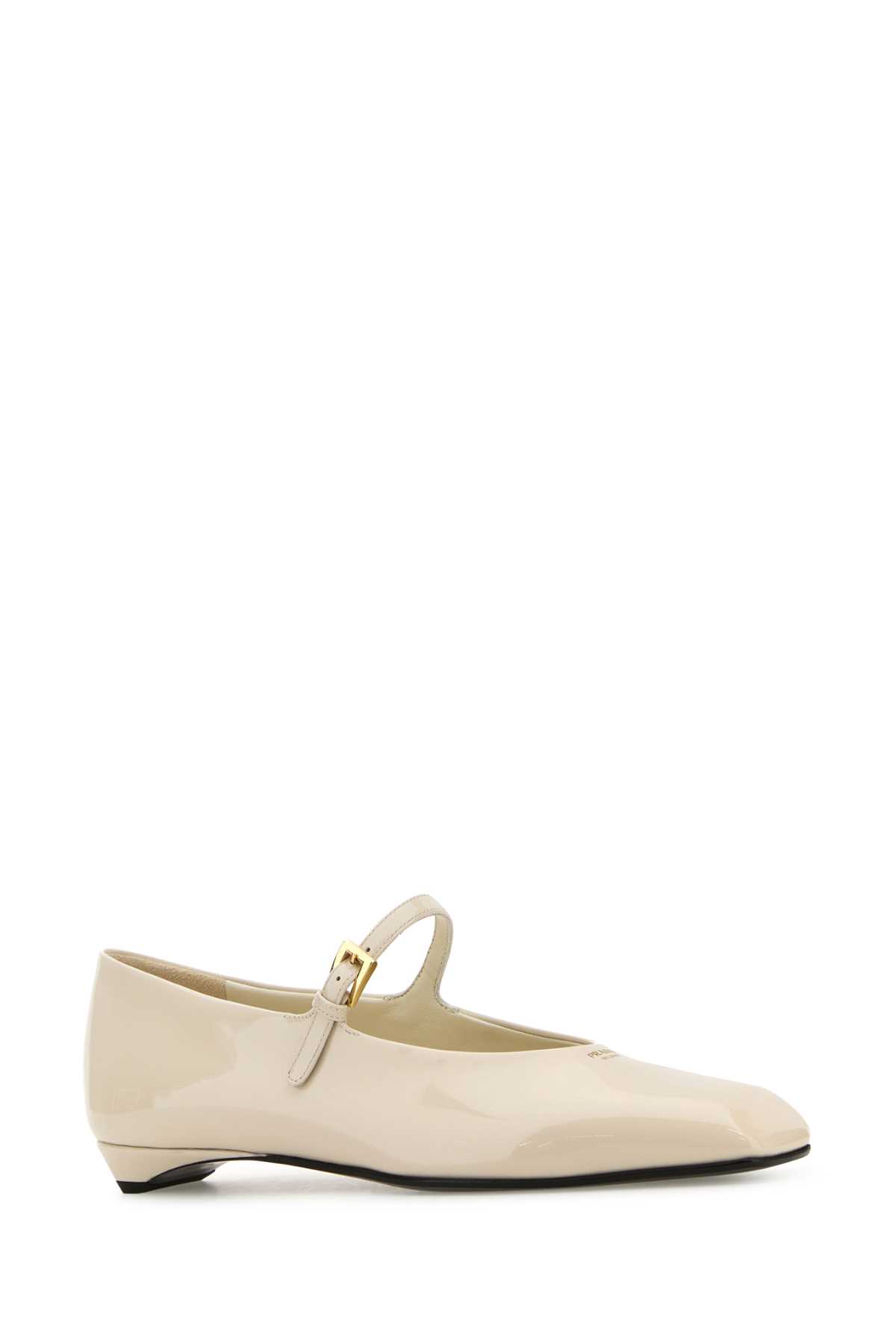 Prada Leather Ballerinas With Patent Finish And Round Toe In Avorio