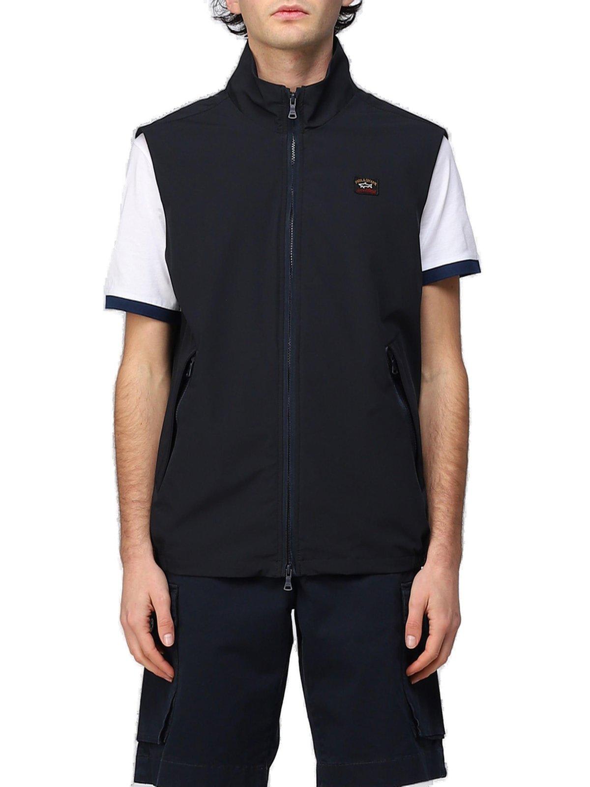 Shop Paul&amp;shark Logo Patch Zipped Gilet Paul&shark In Black