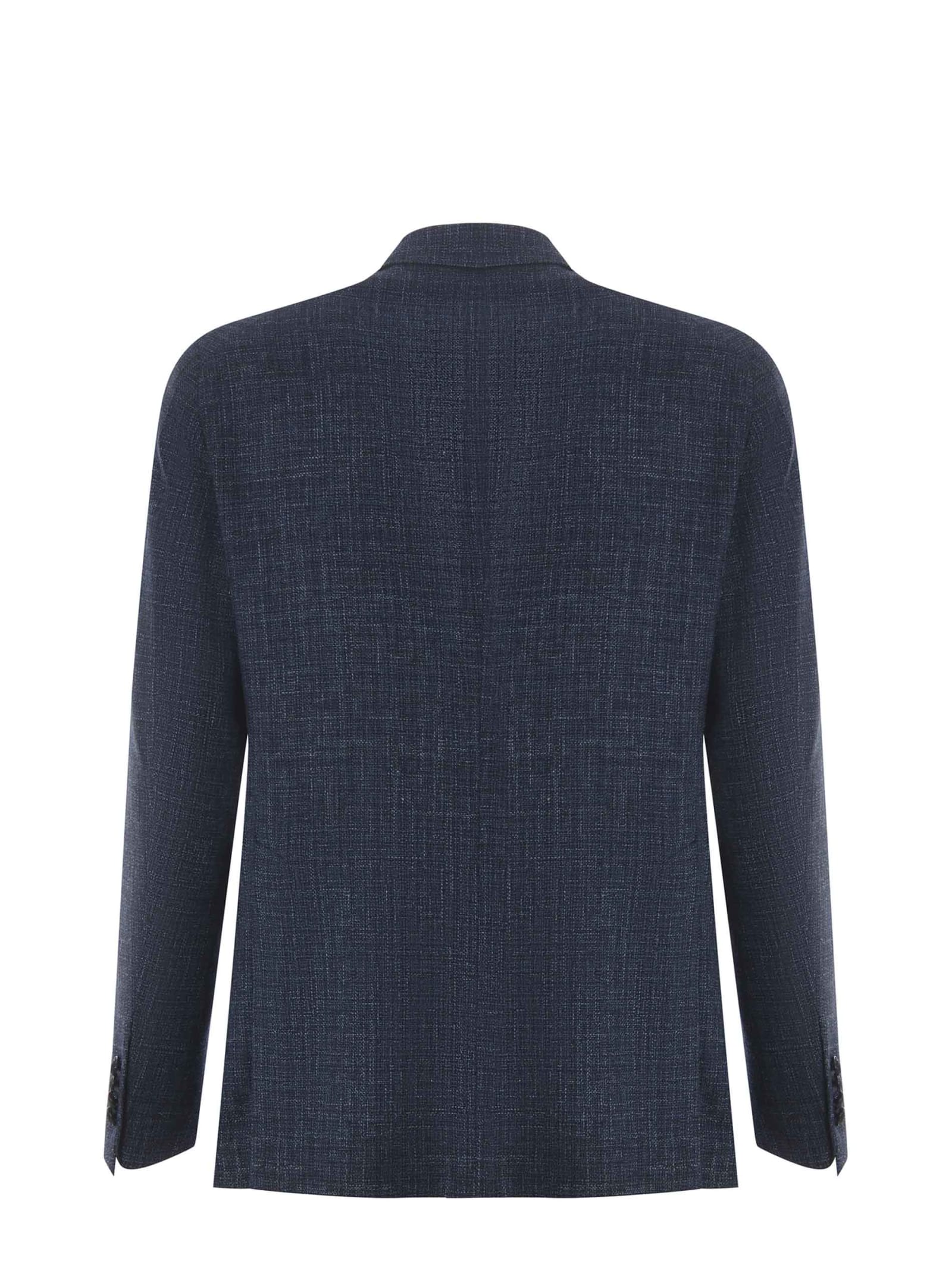 Shop Tagliatore Single-breasted Jacket  In Cotton And Linen Blend In Blue