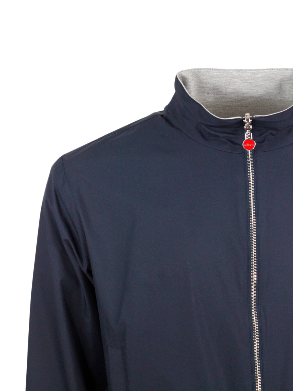 Shop Kiton Super Light Bomber Jacket In Very Soft Technical Fabric With Zip Closure With Logo On The Zip Pull A In Blu