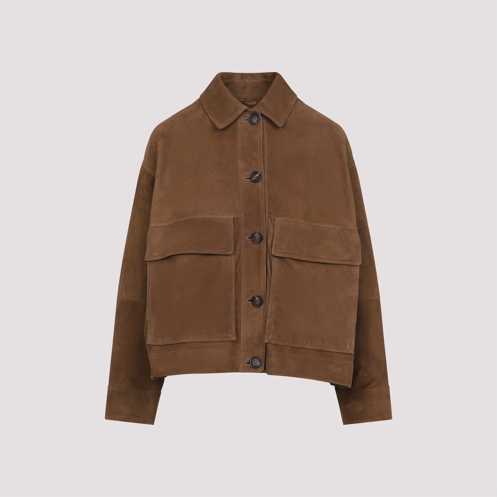 Brunello Cucinelli Brown Jacket With Classic Collar In Suede Woman In Sesamo