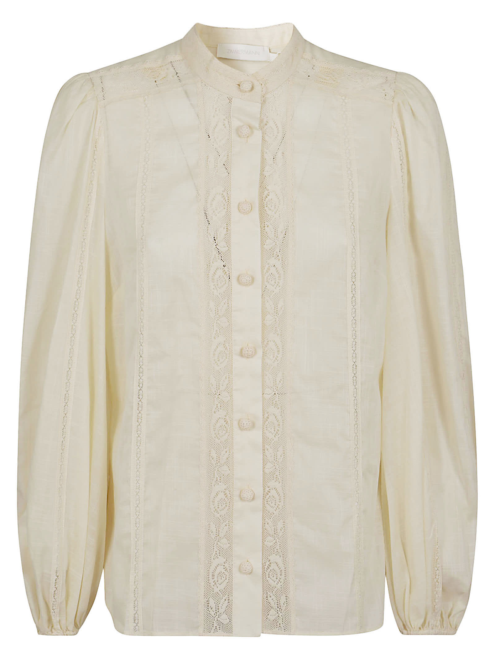 Shop Zimmermann Halliday Lace Trim Shirt In Crm Cream