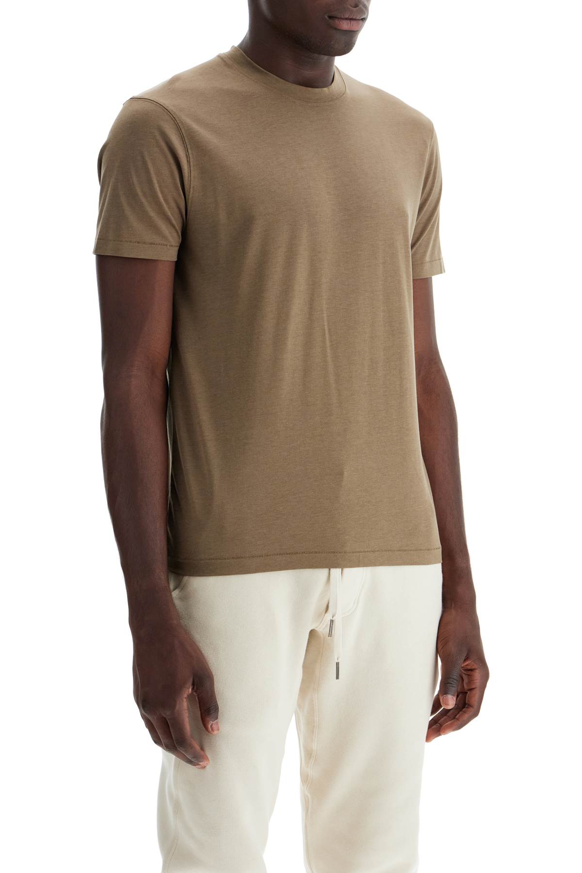 Shop Tom Ford Cottono And Lyocell T-shirt In Fern Green (khaki)