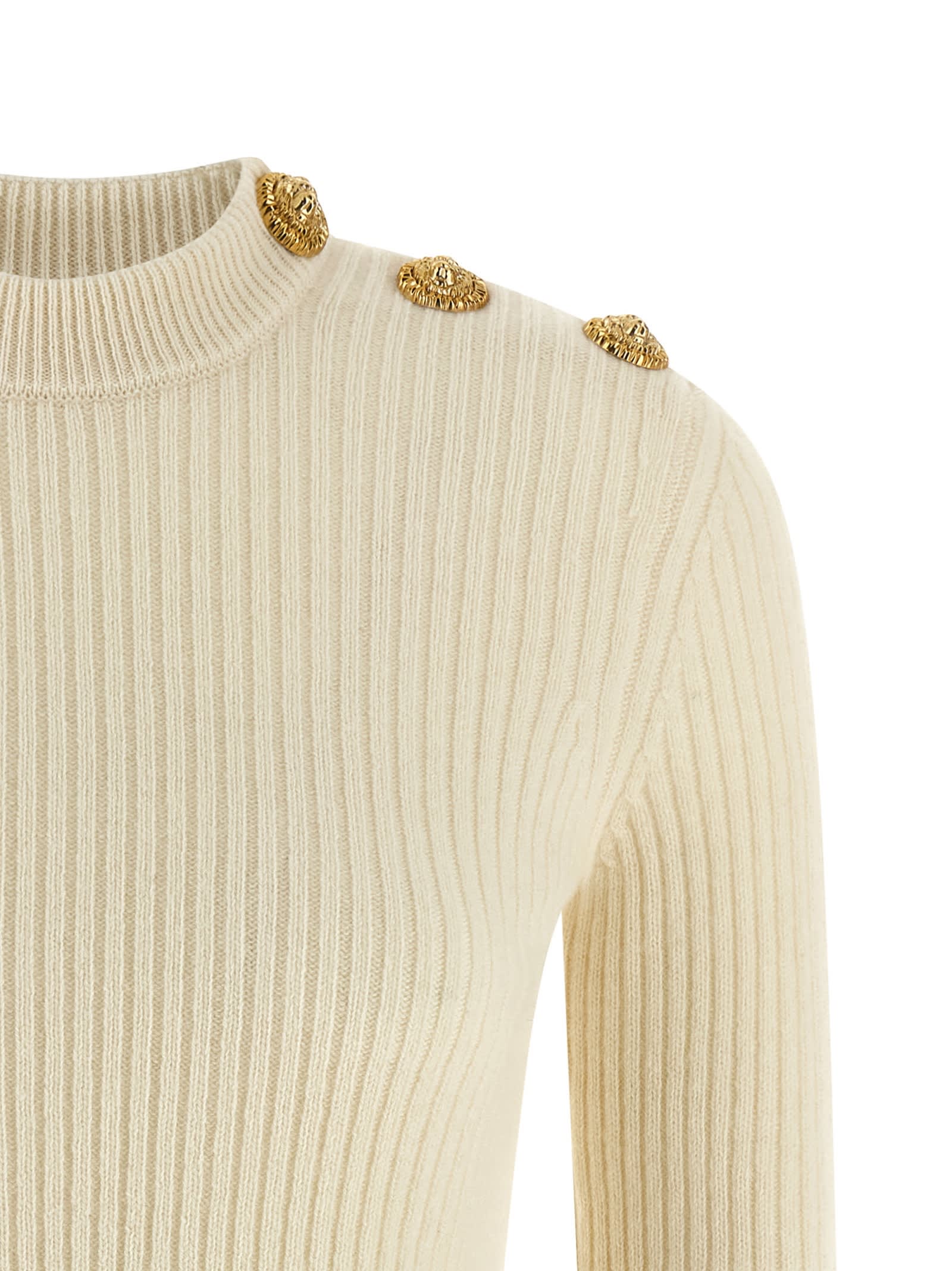 Balmain Ribbed Sweater Sweaters And Cardigans White In Neutral