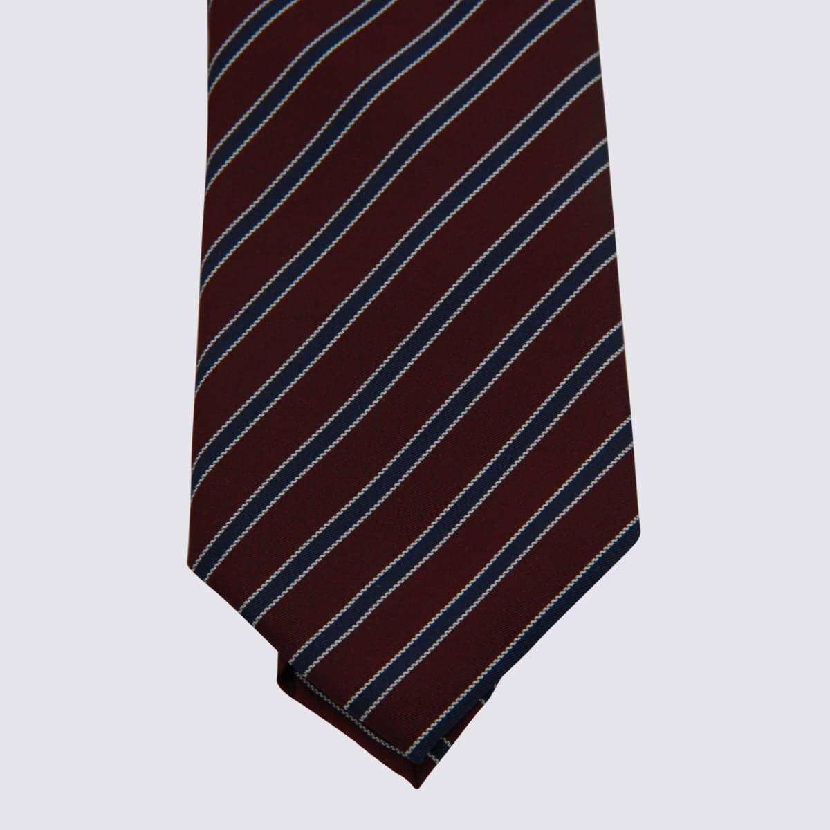 Zegna Striped Pattern Pointed Tip Ties In Burgundy