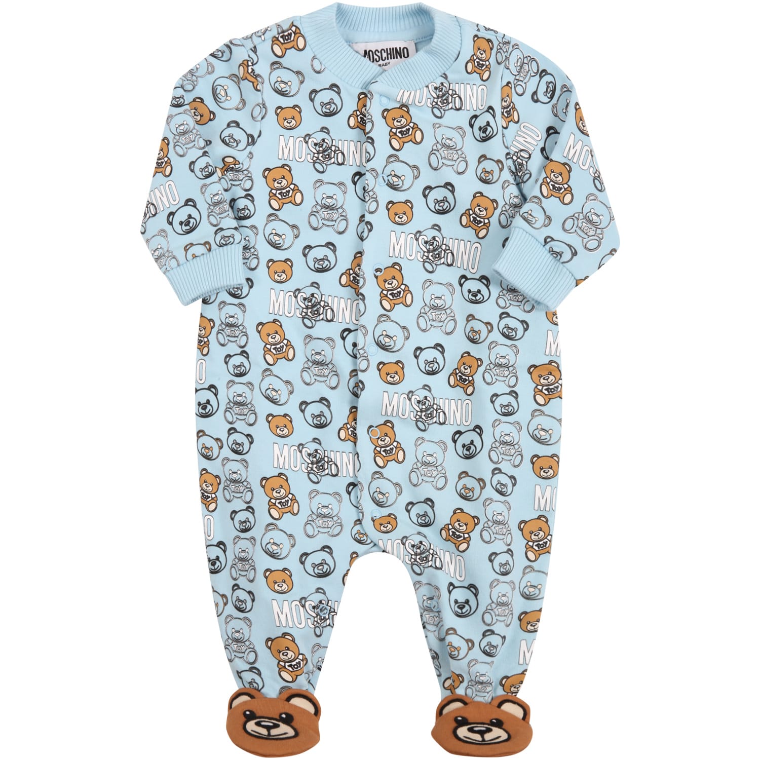 Moschino Light Blue Babygrow For Baby Boy With Teddy Bears