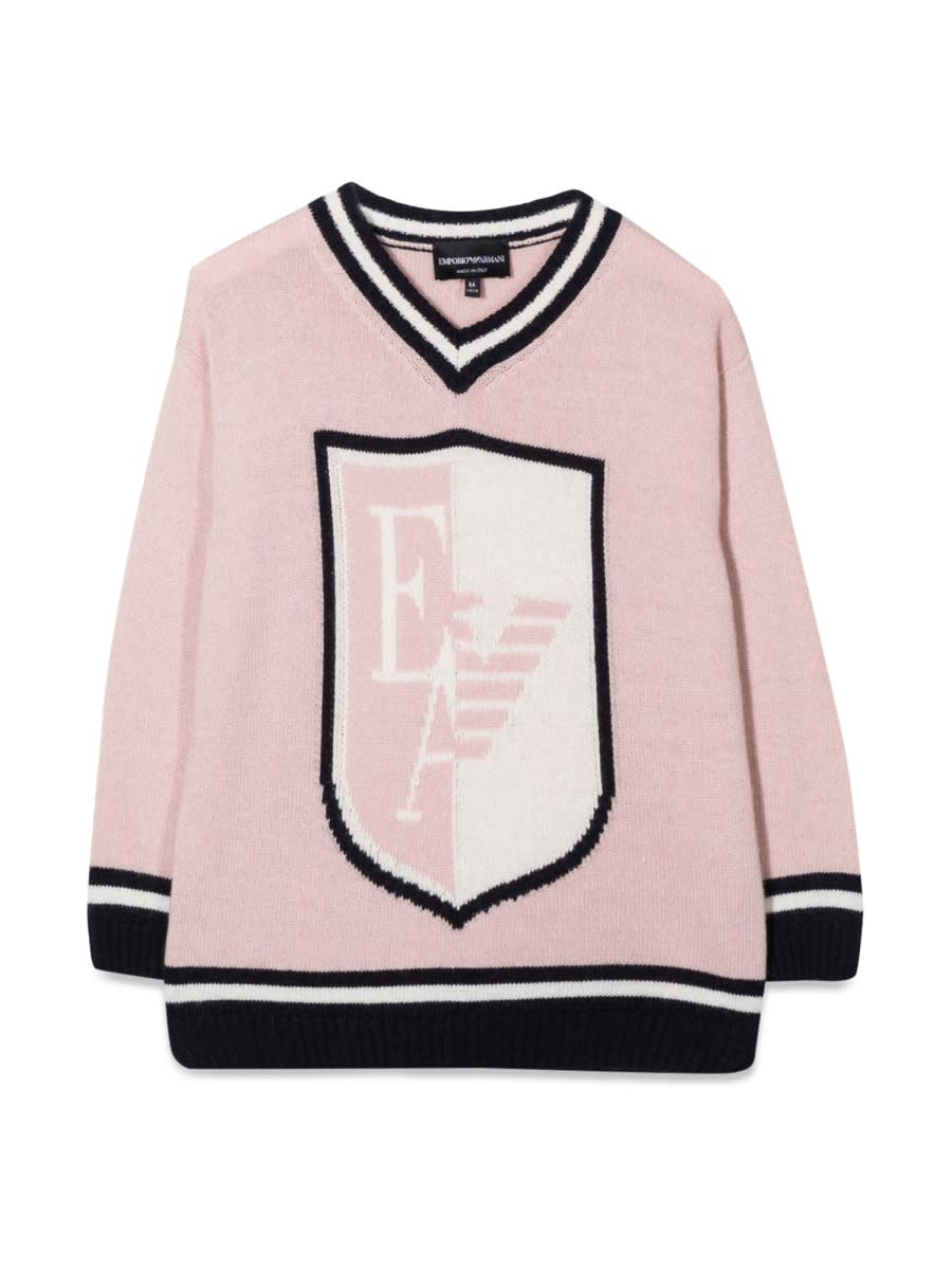 Emporio Armani Pullover V-neck Coat Of Arms Ea In Nude